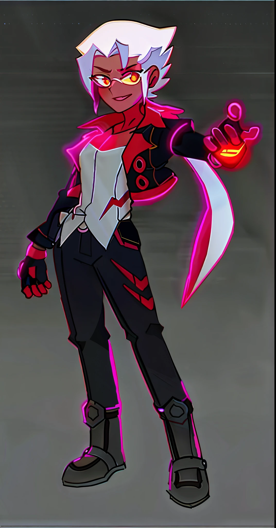 a cartoon picture of a man in a suit with a red tail, official character art, full portrait of electromancer, single character full body, full body concept, official art, ryuko matoi, ( ( character concept art ) ), varguyart style, full portrait of elementalist, inspired by Kōno Michisei, fullbody shot, dramatic lighting, full shading