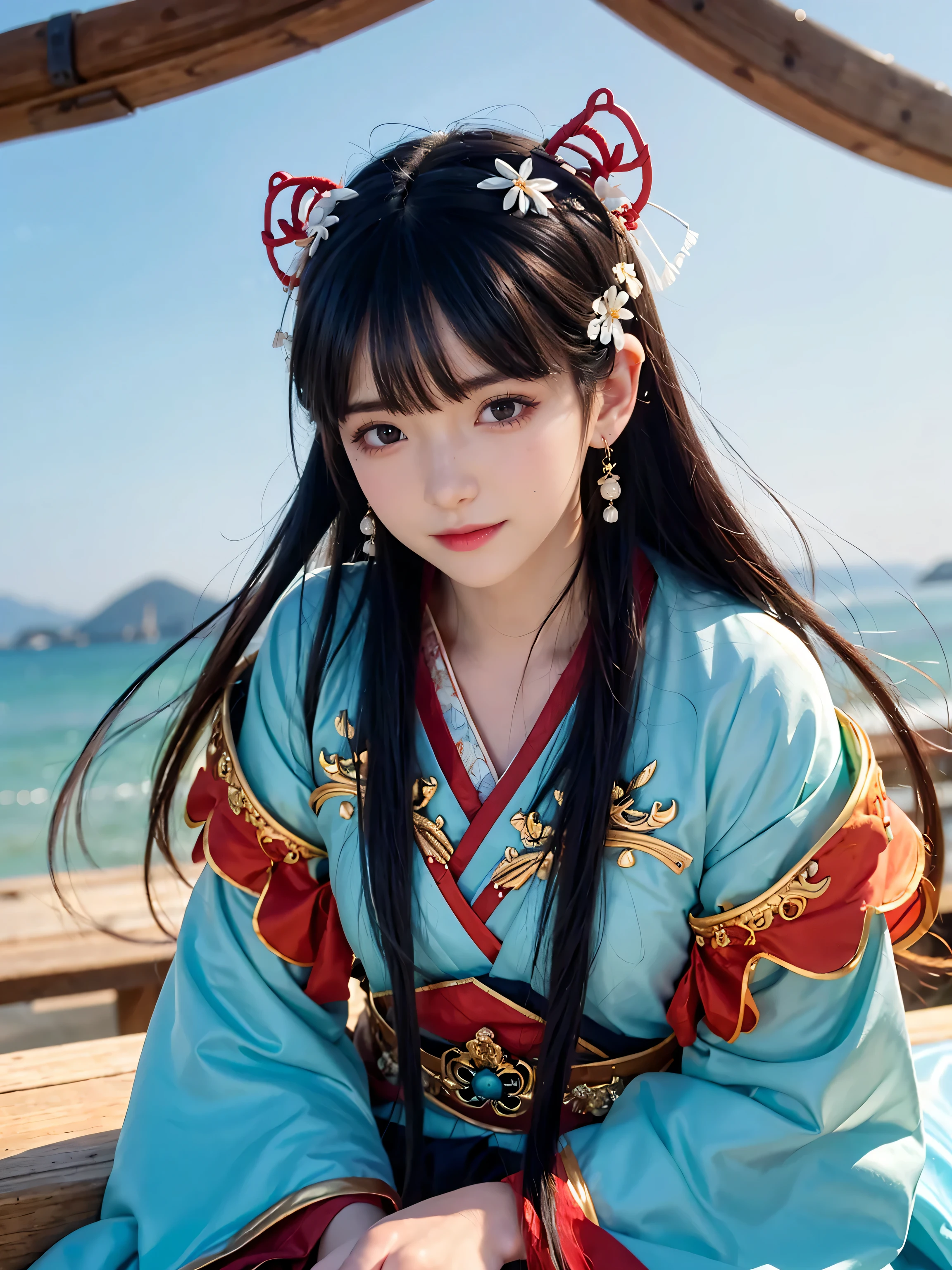 closeup on face, female pubic hair, Chinese wind, ancient wind, red color Hanfu, Seated position, long long hair, Delicate clothing patterns, elegant, ornate, elegent, seas, Red ribbon, Water magic, Water, Sense of brokenness, liuli, The underwater world, bubble, coral, Koi, Finned wings, Staff, pearl, aquamarine, closeup on face, twin braids, hair strand, diagonal bangs, hair ribbon, hair ornament, forehead jewel, jeweled branch of hourai, crescent hair ornament, fish hair ornament, god rays, sparkle, cinematic lighting, lens flare, UHD, high details, high quality, highres, best quality, 8k, 16k, high details, high quality, super detail, anatomically correct, masterpiece, ccurate