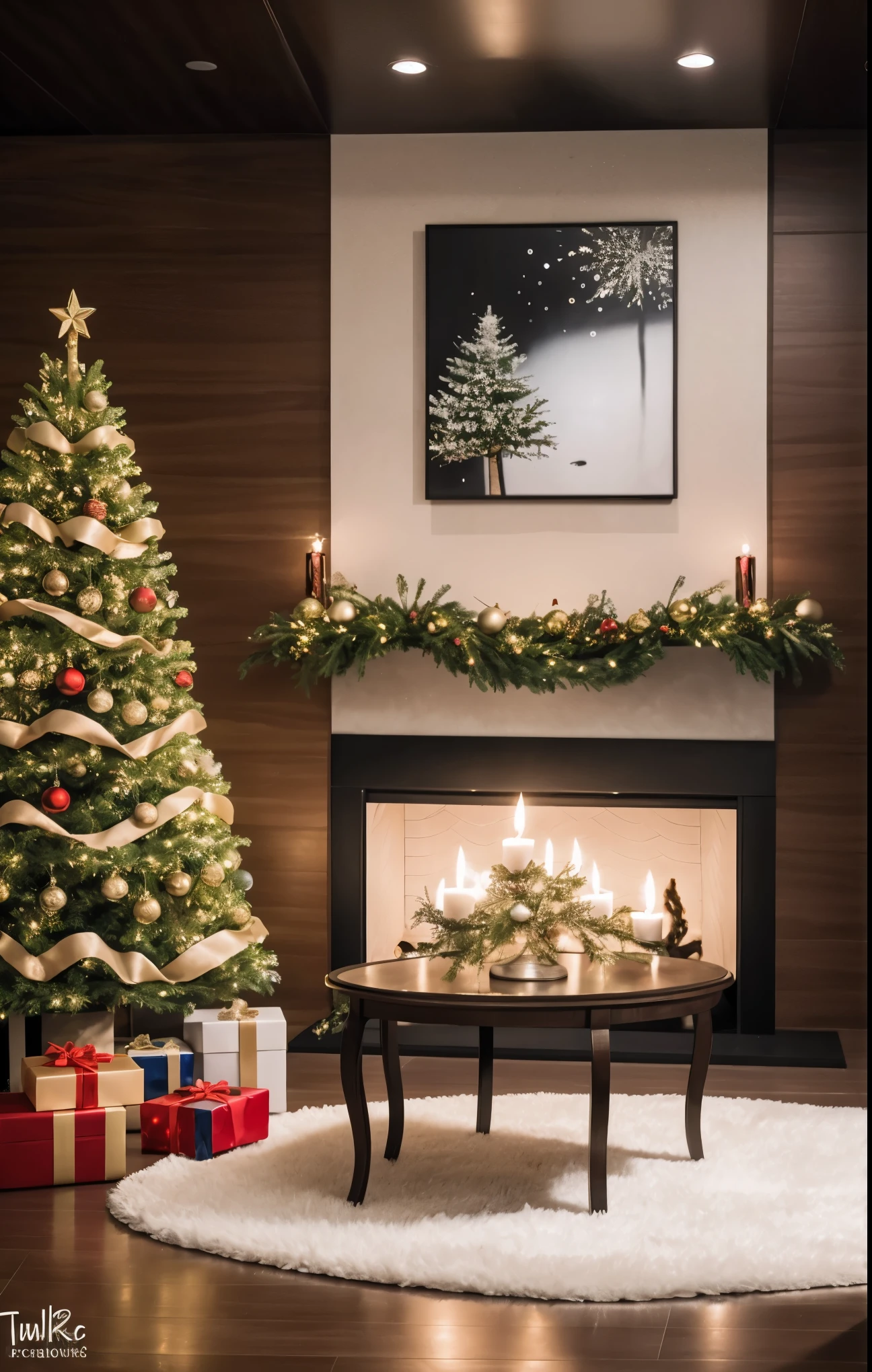 (best quality,4k,8k,highres,masterpiece:1.2),ultra-detailed,realistic,gifts,table,Christmas tree,decorations,wrapping ,bows,ribbon,presents,holiday spirit,vibrant colors,warm lighting,cozy atmosphere,toys,cards,candles,snowflakes,joyful,celebration,exquisite details,exciting surprises,shiny ornaments,sparkling tinsel,beautifully wrapped,excited children,anticipation,festive mood,magical ambiance,delightful moment,wonderful memories,family gathering,cheerful faces,Christmas magic,extravagant,abundance of presents,HDR,UHD,studio lighting,ultra-fine painting,sharp focus,physically-based rendering,professional,vivid colors,bokeh.