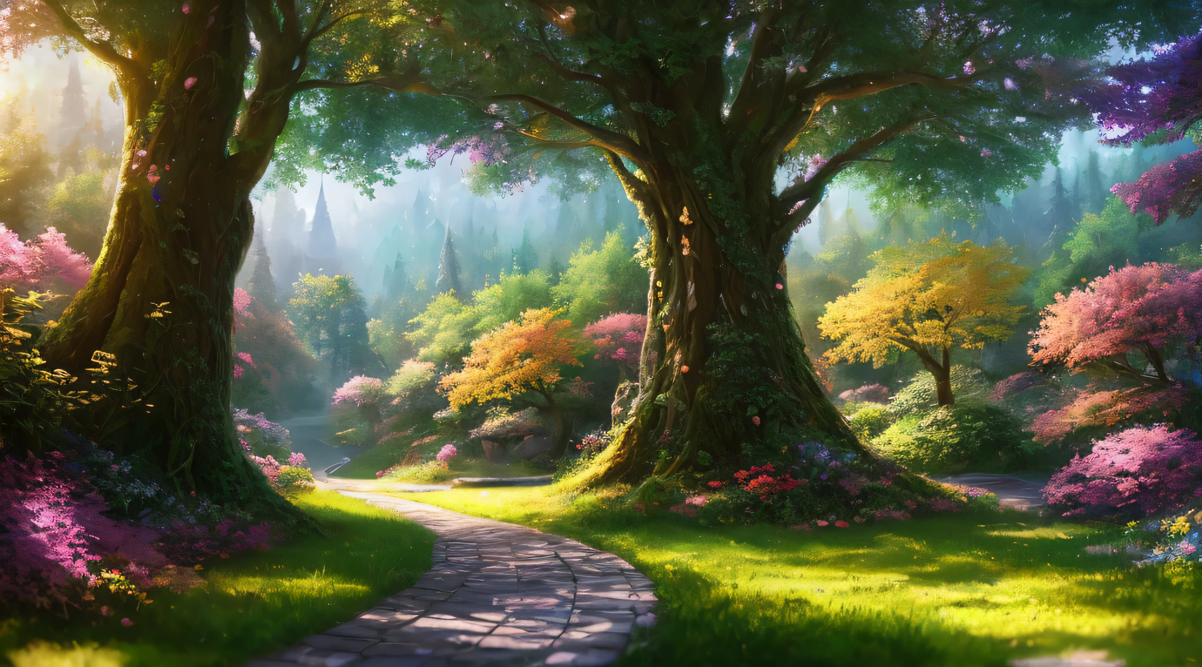 masterpiece, best quality, high quality,extremely detailed CG unity 8k wallpaper, An enchanting and dreamy scene of a fantasy forest, with towering trees, glowing mushrooms, and hidden fairy glens, creating a sense of mystique and enchantment, artstation, digital illustration, intricate, trending, pastel colors, oil paiting, award winning photography, Bokeh, Depth of Field, HDR, bloom, Chromatic Aberration ,Photorealistic,extremely detailed, trending on artstation, trending on CGsociety, Intricate, High Detail, dramatic, art by midjourney