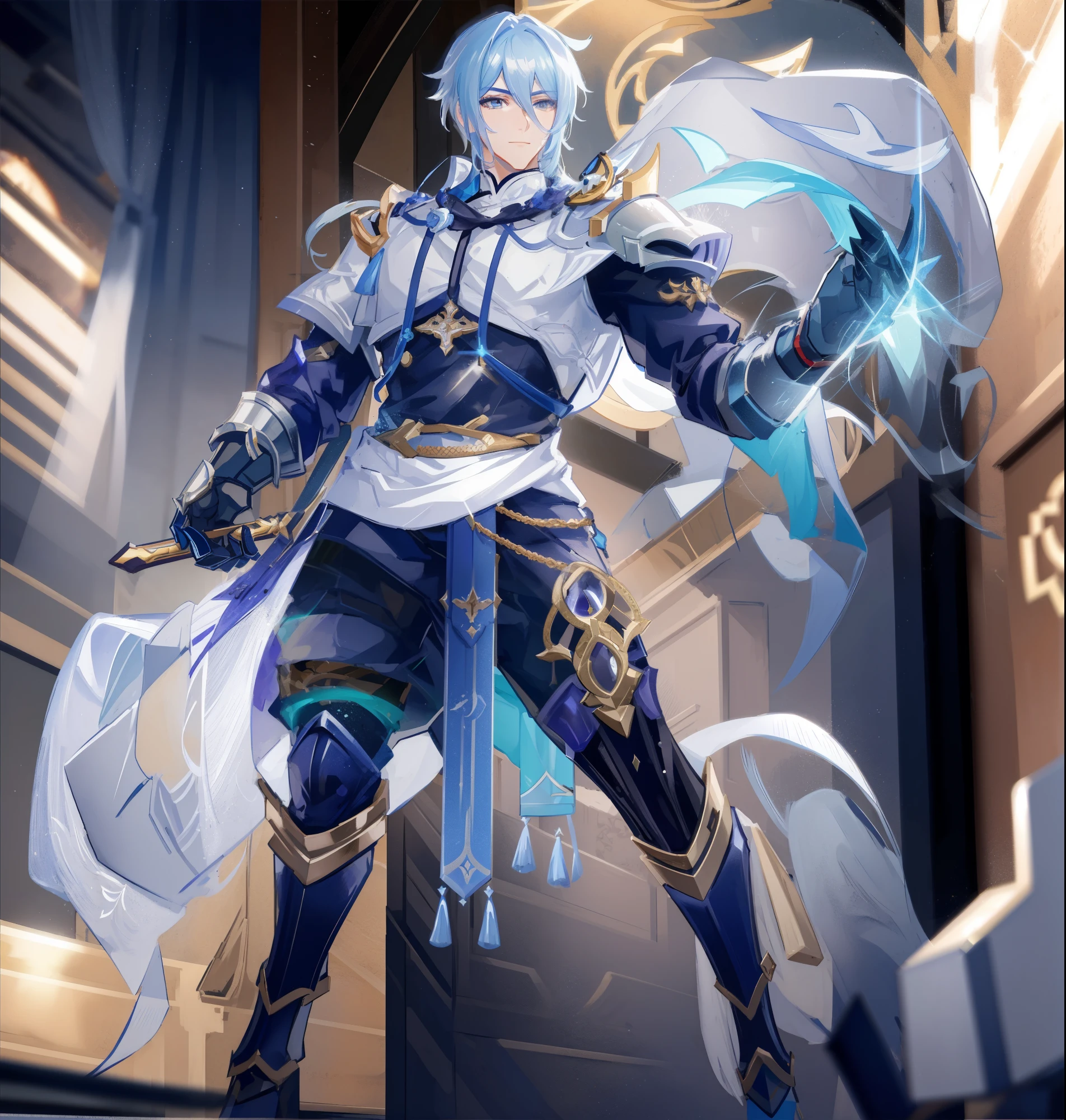 a cartoon image of a man in armor holding a sword, keqing from genshin impact, genshin impact character, zhongli from genshin impact, a human male paladin, male paladin, genshin, naranbaatar ganbold, official character art, genshin impact style, ( ( character concept art ) ), picture of an  male warrior