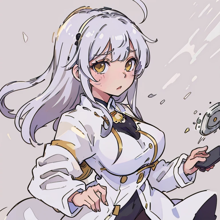 Dressed in a white coat 爆乳 silber hair yellow eyes Adult sister Center Part soio