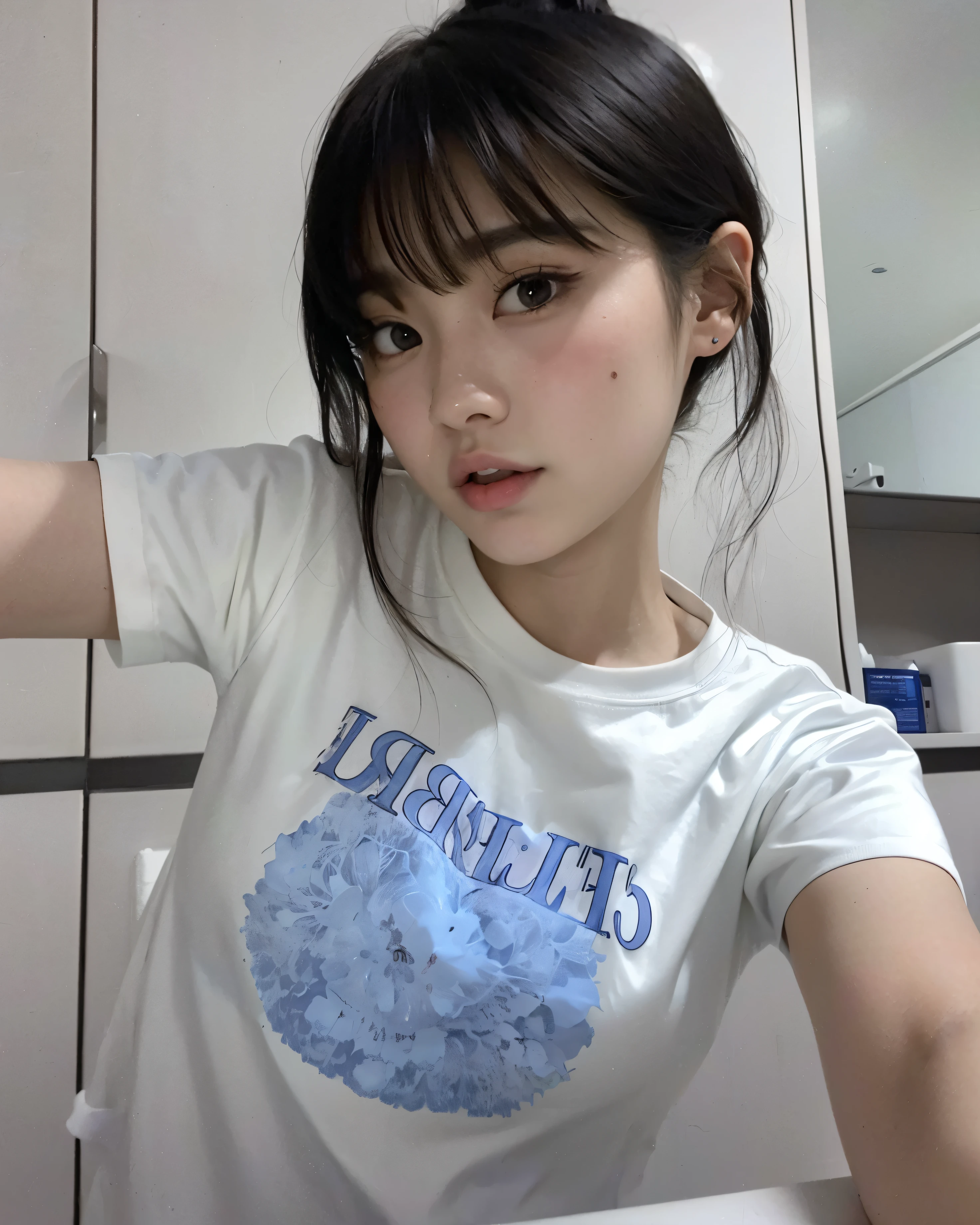 (Large breast:1.4),(shirt:1.4),(Best quality,masterpiece,ultra high res,(photorealistic:1.4),1girl,(16 years old:1.4),(partially unbuttoned:1.5)
