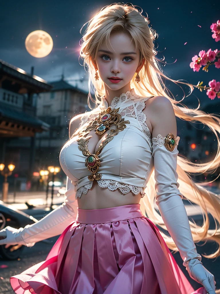 tmasterpiece，Highest image quality，super detailing，Best quality at best ,Extremely Delicately Beautiful, Very meticulous,Best quality at best, offcial art, extremely detaild的 CG unified 8k wallpapers, Ana de Armas portrait photo, AdelaBlue Eyetremely Detailed CG Uniform 8k Wallpaper，tmasterpiece，Highest image quality)，(Delicate light and shadow，This photo has dramatic shots effectariner Moon：1.1），Enchanted smile，double tails， eBlue eyes，combed blonde hair， Skinny lace top，White gloves-skirt，dynamicposes)，The background is the universe(superior detail，The lighting effect is outstanding，Vista wide angle)，(Excellent rendering，Enough to stand out from the crowd)，Sexy big breasts，Dreamer.Big breasts, big breasts，The sexiest look，Beautiful floral print silk garments，The most beautiful woman in the world，（Obscenity exposed，Camel toes，），（各种颜色的Dreamer.Big breasts, big breasts耳环，white colors，in pink，purpleish color，red colour，blue colors，orange colors，green color，cyan colors，），cropped shoulders，