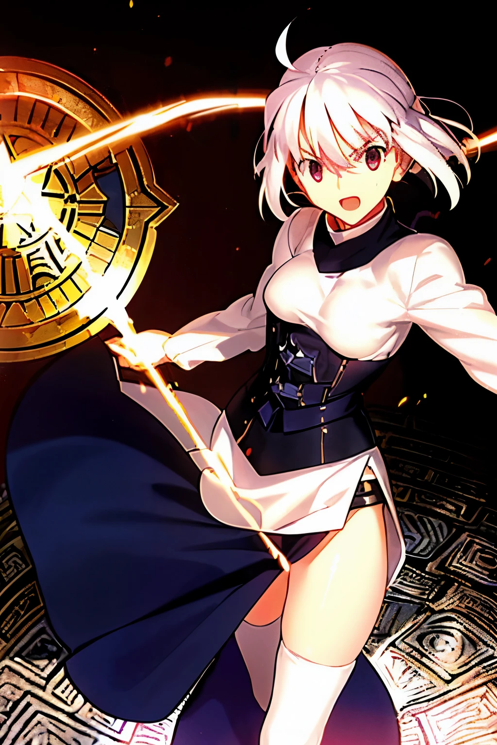 Takashi Takeuchi、Tsukihime、Guardian Brunestad、1 、Ahoge、(uma loira:1.3)、uma minissaia、(saia azul)、olhos vermelhos、cabelos curtos、saia pelo、Sorria de boca aberta、(solo)、white sweater、(white turtleneck)、((obra prima))、Black pantyhose、(coxas pretas:1.3)、(Elevador de Saia:1.3), (Black Pantheon:1.3)、(Saia que enrola:1.3)、(Calcinha totalmente exposta:1.5)、fora de casa、Ao ar livre、sky-blue