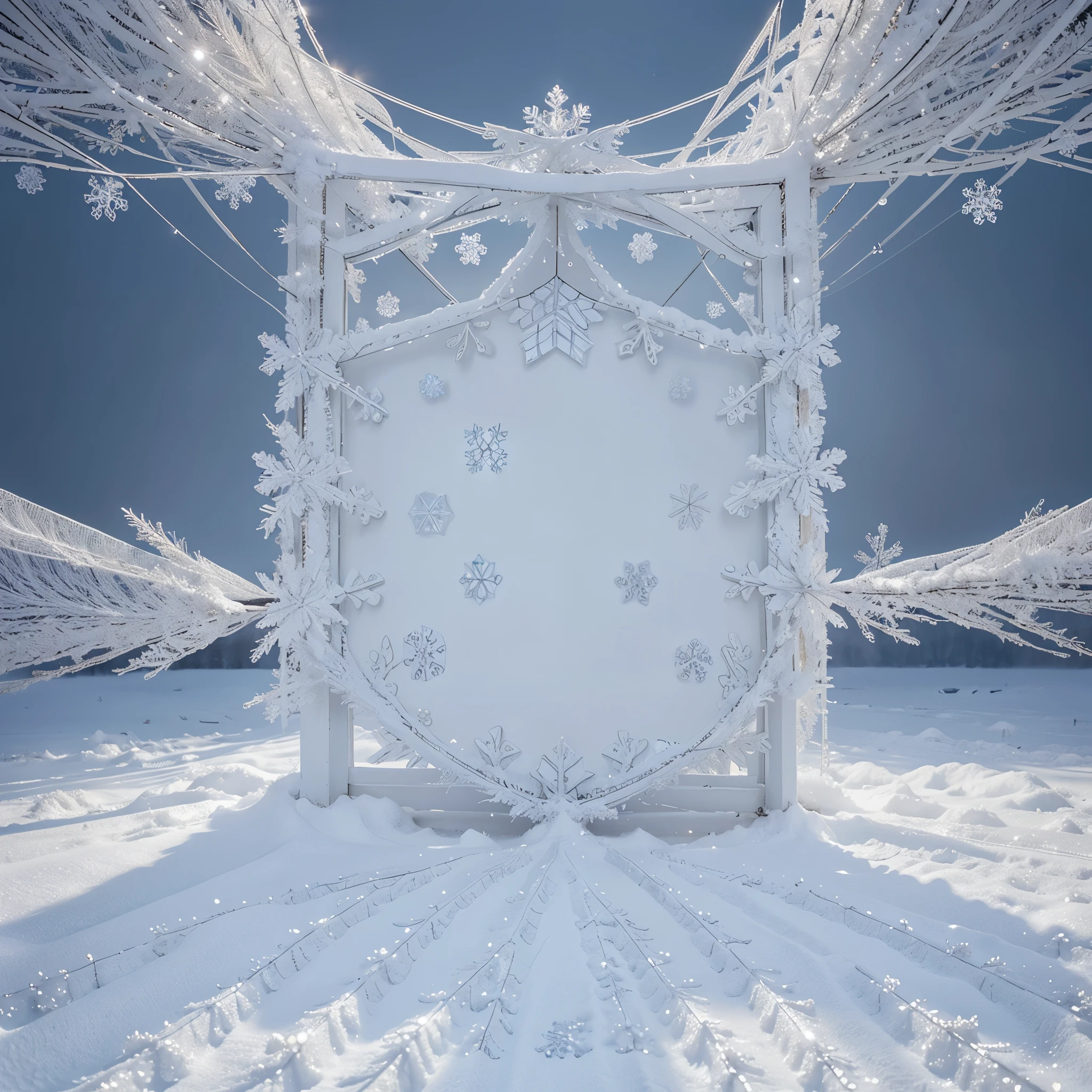 Delicate and intricate, each snowflake carries its own mesmerizing pattern as it gracefully descends from the sky, creating a serene white blanket on the ground. This captivating image, presented as a vivid painting, showcases the fine details and unique structure of the snowflakes. Each crystalline formation, meticulously crafted, is reminiscent of a delicate work of art. The beauty and tranquility of the scene are further enhanced by the flawless portrayal of the glistening snowflakes against the calm backdrop, evoking a sense of peacefulness and awe.
