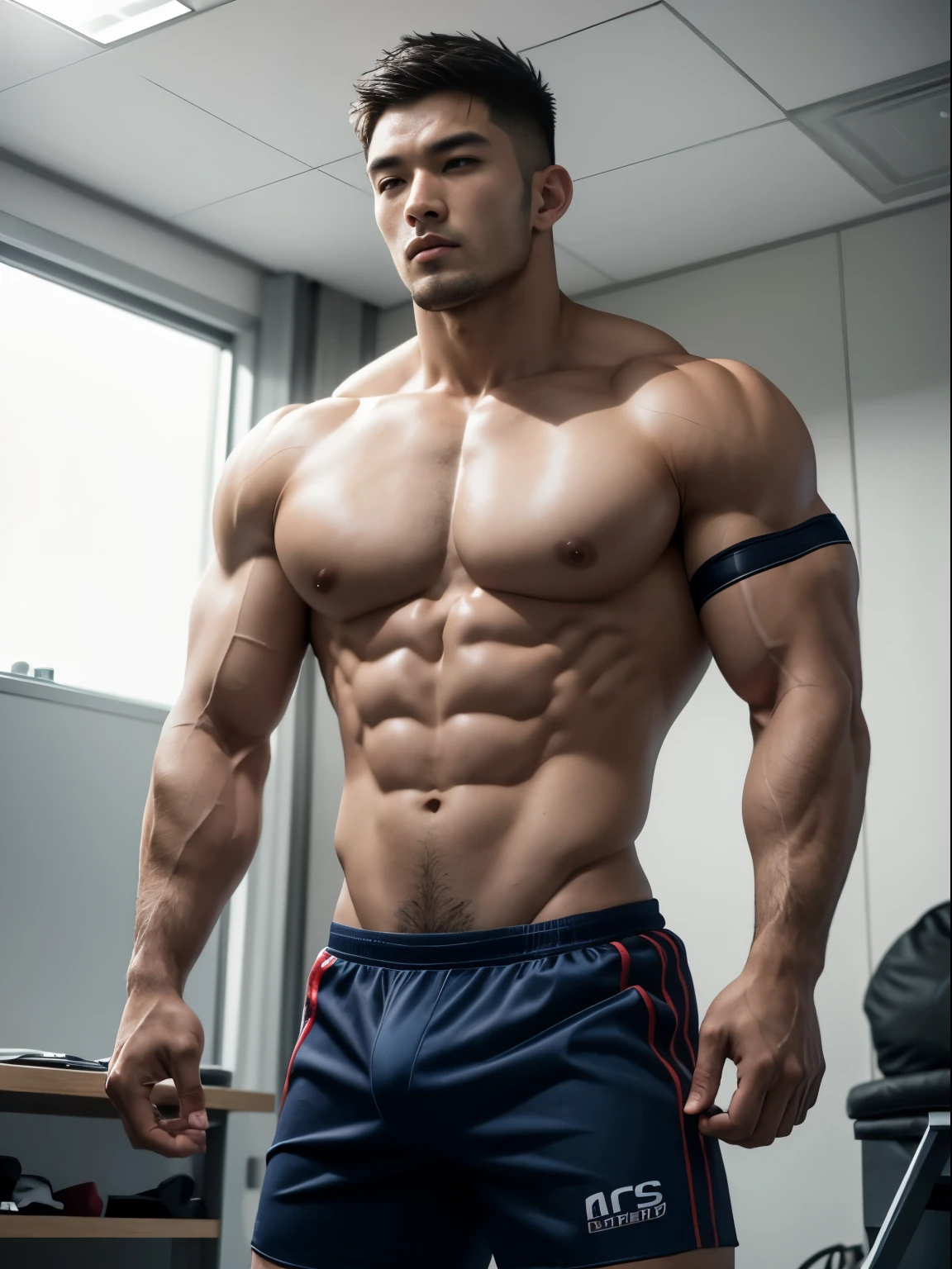 Masseter muscle film、well built、Asian people、male people、25 age old、gay twinks、underdressing、cool guy、musculous、The eye、short detailed haide in and out、NSFW、Large size、Authentic texture、barechested、large bulge、Rugby player