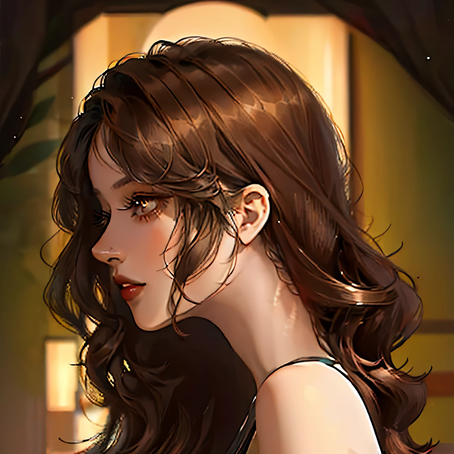 a girl, dark brown short curly hair, 4in hair, brown eyes, profile picture