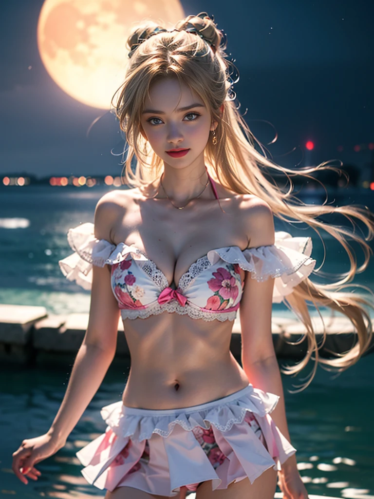 tmasterpiece,Highest image quality,super detailing,Best quality ,Extremely Delicately Beautiful, Very meticulous,Best quality, offcial art, extremely detaild的 CG unified 8k wallpapers, Ana de Armas portrait photo, AdelaBlue Eyetremely Detailed CG Uniform 8k Wallpaper,tmasterpiece,Highest image quality),(Delicate light and shadow,The picture has dramatic lens effectariner Moon:1.1),Enchanted smile,double tails, eBlue eyes,combed blonde hair, tight lace bikini,lace bikini skirt,dynamicposes),The background is the universe(superior detail,The lighting effect is outstanding,Vista wide angle),(Excellent rendering,Enough to stand out from the crowd),Sexy big breasts,Dreamers.big breasts and big breasts,The sexiest look,Beautiful floral print silk bikini,The most beautiful woman in the world,(The kinky is exposed,Camel toes,),(各种颜色的Dreamers.big breasts and big breasts耳环,white colors,in pink,purpleish color,red colour,blue colors,orange colors,green color,cyan colors,),Off-the-shoulder bikini,bikini miniskirt,Beautiful legs,