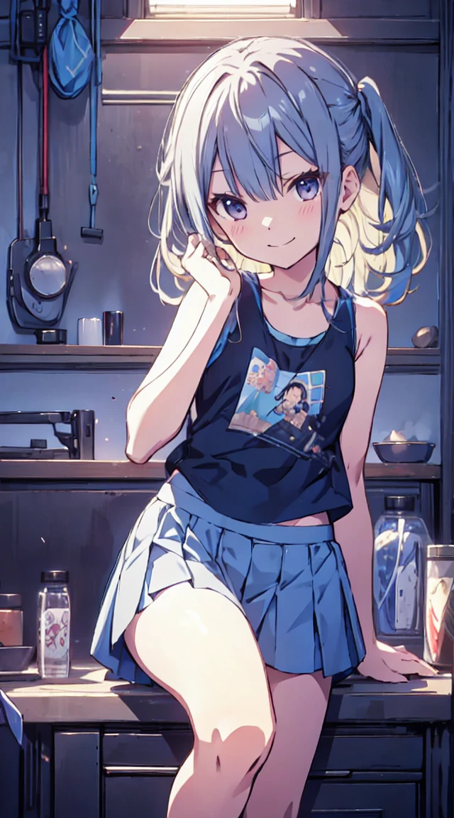 masutepiece, Best Quality,Illustration, Wallpaper, ultra -detail, 1****、Futomo、Poses in motion、A mischievous smile、Tank tops、a short skirt