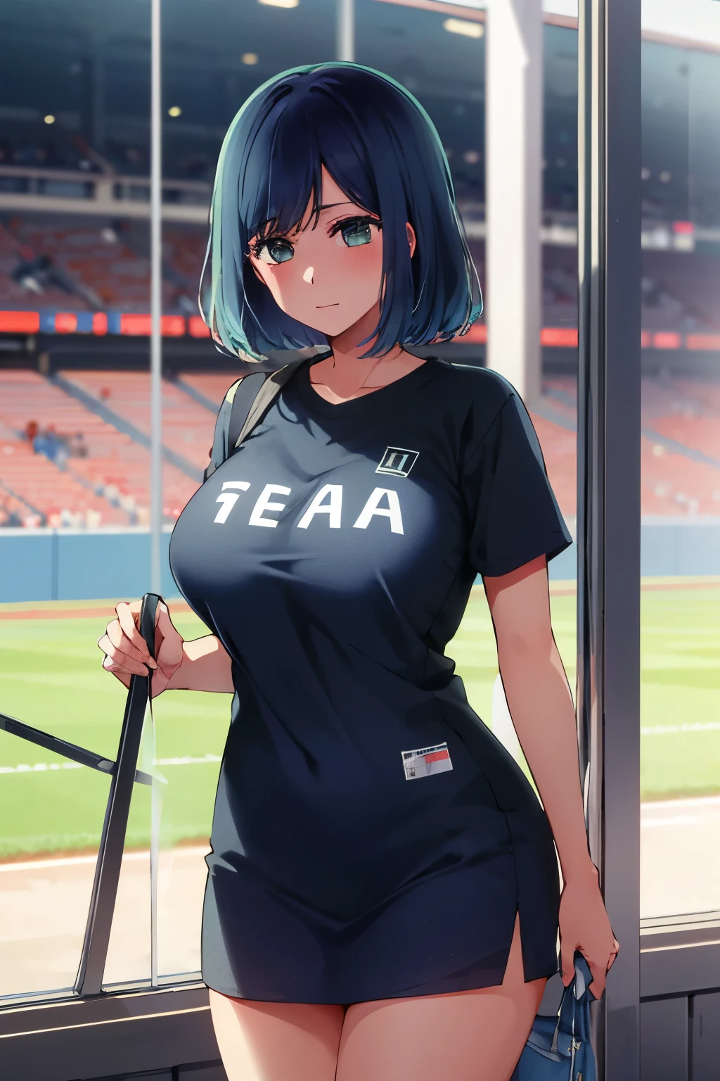 obra prima, alta qualidade, 8k, beautiful lighting, 1girl em, solo, Akane, (um comprimento bob:1.3),(cabelo azul-escuro:1.3), um sorriso,、 (stadium:1.3)、stadium, Banda、uniforme de banda, luvas brancas, Shako Mini Cap, palco、Cowboy baleado、olhando para os espectadores, ,Emphasis on large breasts、pele oleosa brilhante com alto contraste,seios muito grandes, seios longos enormes, Malcriado grande,、Peito estourado、peito enorme、mama pontiaguda、blush vermelho、envergonhado de、、(Elevador de Saia:1.3), (Calcinha de renda branca:1.3)、(Saia que enrola:1.3)、(Calcinha totalmente exposta:1.5)