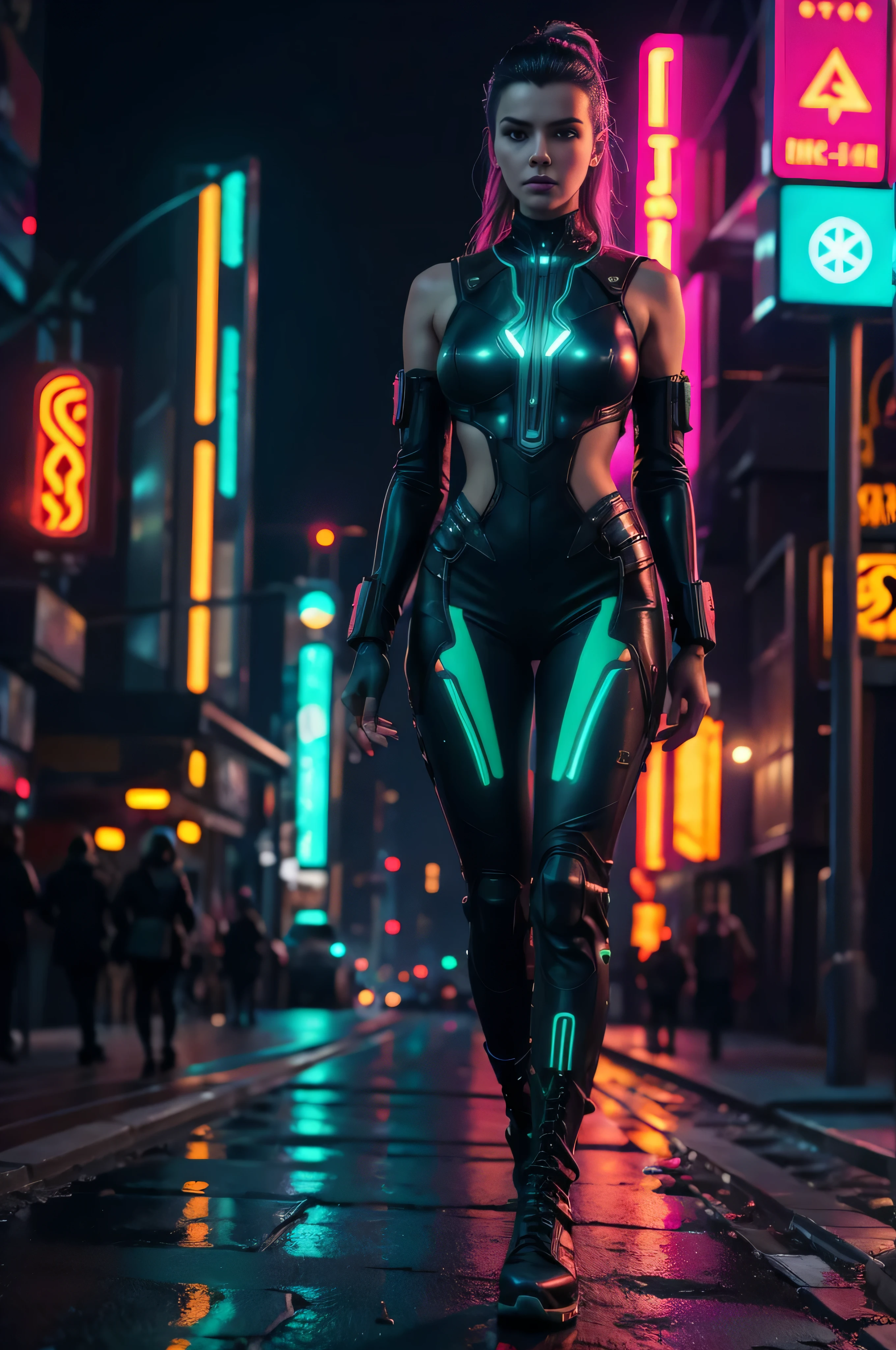 masterpiece, maximum quality, ultra high resolution, 8k, a girl,beauty,21years old,fair skin, extremely beautiful,strong gaze, alone,bust portrait,cyberpunk outfit, extremely detailed face, detailed eyes, mischievous smile, cheerful, realistic photo, totally realistic, human pelle, studio lighting,golden ratio body, wide hips,perfect legs, big ass,pink hair,blunt bangs,blue and white clothing,D-cup breasts,in the cyberpunk city,cyberpunk city background,((night)),rain,tattoos,Combat posture,((cyborg)),((Mechanical mask)),holding a pistol