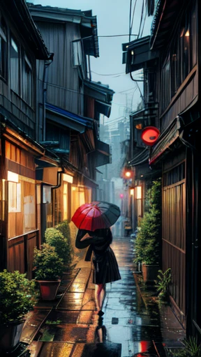 painting of a rainy time tokyo city, alleyway , beautiful scenery, rainfall,wet pavement ((glistening look)),hd, High quality, water reflection, bushes,4k hd, cloud,beautiful art uhd 4 k, a beautiful artwork illustration, beautiful digital painting, highly detailed digital painting, beautiful digital artwork, detailed painting 4 k, very detailed digital painting, rich picturesque colors, gorgeous digital painting