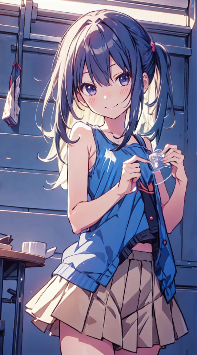 masutepiece, Best Quality,Illustration, Wallpaper, ultra -detail, 1****、♡、Futomo、Poses in motion、A mischievous smile、Tank tops、a short skirt