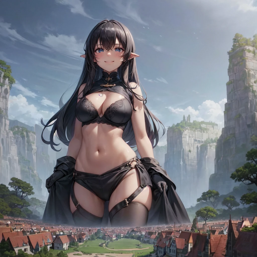 (village country from sky view: 1.2), (many buildings and villages from sky view: 1.1), (landscape village from sky view in front of a giantess breasts: 1.2), (landscape village from sky view on a tiny hill in front of the breasts of a giantess: 1.2), a giantess looming over a landscape village from sky view on a tiny hill, (tiny adventurers: 1.1), (landscape village from sky view on a tiny cliff in front of a girl: 1.1), (landscape village from sky view on a cliff: 1.1), (height_difference:1.2), (size_difference:1.1), giantess girls in the background, simple background, (dark deep forest:1.1), (giantess:1.1), giantess girls in the background, multiple girls, (giantess:1.1), hills, cliffs, dark forest, (giantess:1.2), thief girl, black thief clothing, smug smile, breasts, bra, hanging breasts, (shiny cleavage), (cleavage:1.2), breast squeeze, (sweaty breasts), her nipples are poking out, her breasts are huge and perfect, (nipples:1.1),