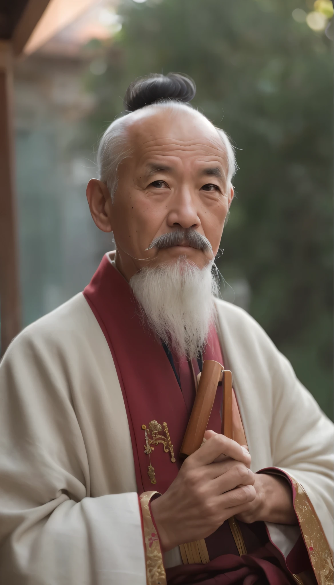 white mustache，French-German man wearing red and gold robes, Taoist, , portrait of monk, Taoist master, one old man, one old man的肖像照片, Smart old man, holy man looking at ground, Asian people, Taoist temples and monks, Japanese ancient monk, Asian people, photo of a man, portrait shooting