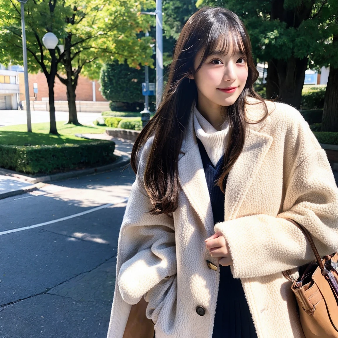 top-quality、超A high resolution、(Photorealsitic:1.4)、女の子1人, overcoat、muffler,college、