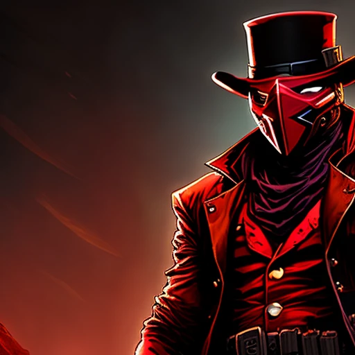 Loose guy with cowboy hat and red skull mask dressed in black