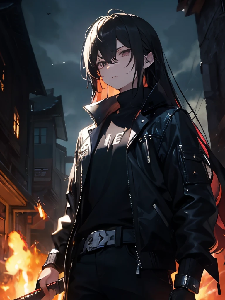 ember、独奏、a cool、youthfulness、sword holding、A dark-haired、The long-haired、Black clothe、Viola、glares、ace length、Cool、emberらしい、Dark look
