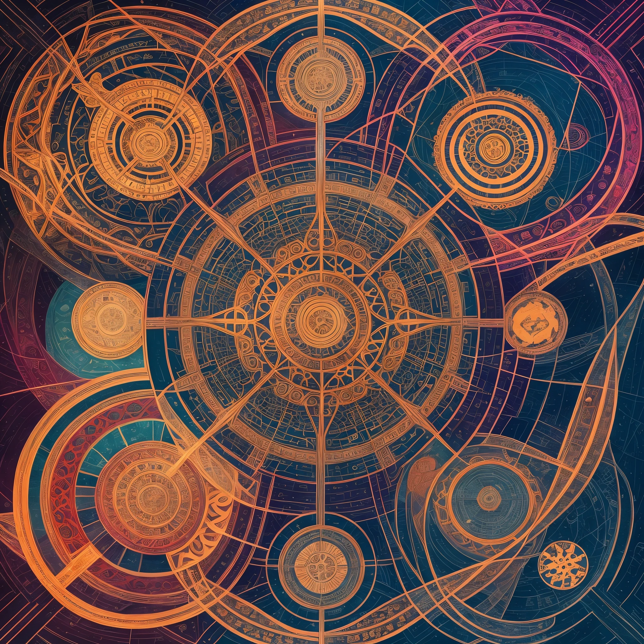 A pattern of Hetu Luoshu，Mysterious symbols and numbers arranged in a harmonious way，Presenting unique and complex geometries。Use deep colors，Highlighting the mystery and mystery of Hetu Luoshu，Elements in the pattern are connected to each other，Express profound philosophical and mathematical connotations，Designed using digital painting technology， --auto --s2
