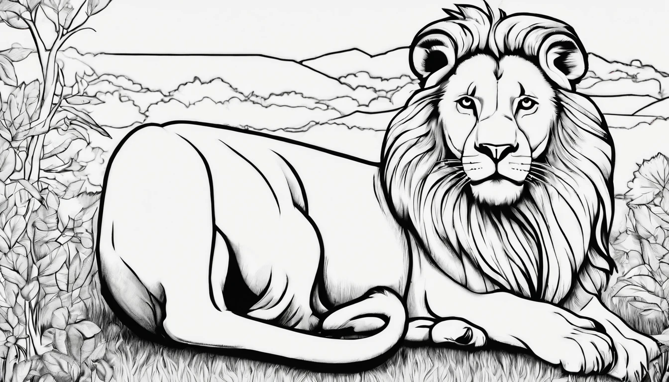A lion coloring page,line art detailed