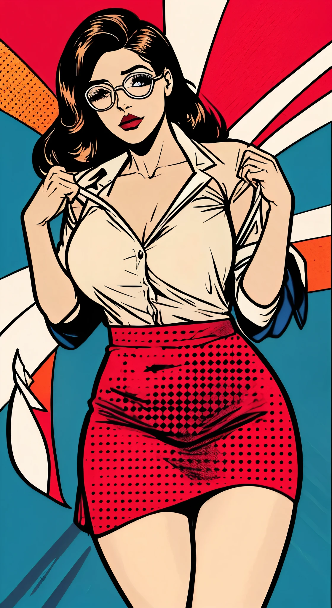 Coloca al personaje en diferentes situaciones y escenarios, varia sus poses, Acciones, gestos y expresiones, change your clothes for a white shirt, He also changes the color of his eyes to brown., put prescription glasses on her and keep the skirt on so you lose your sexy and provocative secretary style.