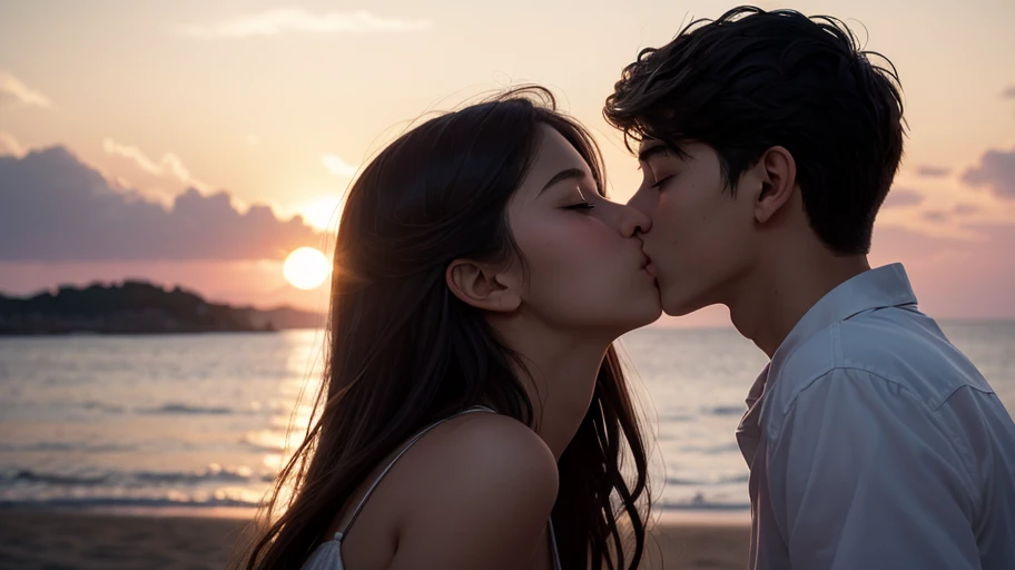 International Kissing Day captures the essence of young love and unforgettable moments. Imagine a sun-kissed beach at golden hour, as the ocean breeze weaves through their hair. A teenage boy and girl, with anticipation in their eyes, share their first French kiss. Shot with a Canon EOS 5D Mark IV, equipped with a 50mm prime lens, this intimate moment is frozen in time. The soft, dreamy lighting creates a romantic ambiance, enhancing the tender exchange between them. With the warm hues of sunset illuminating their faces, this image is reminiscent of an enchanting summer romance. The choice of film, Kodak Portra 400, lends a touch of nostalgia, preserving the timeless nature of their first kiss. --auto --s2