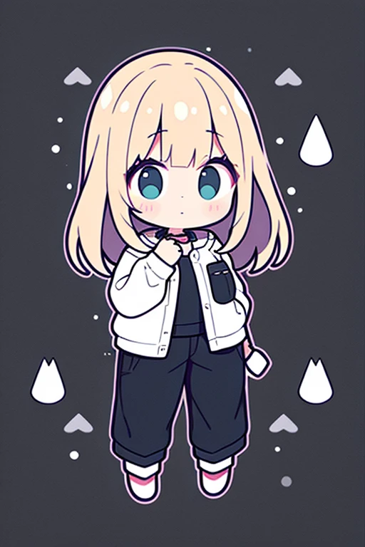Three-dimensional view of the whole body of a girl wearing cotton-specific clothing with cotton elements in the Q version