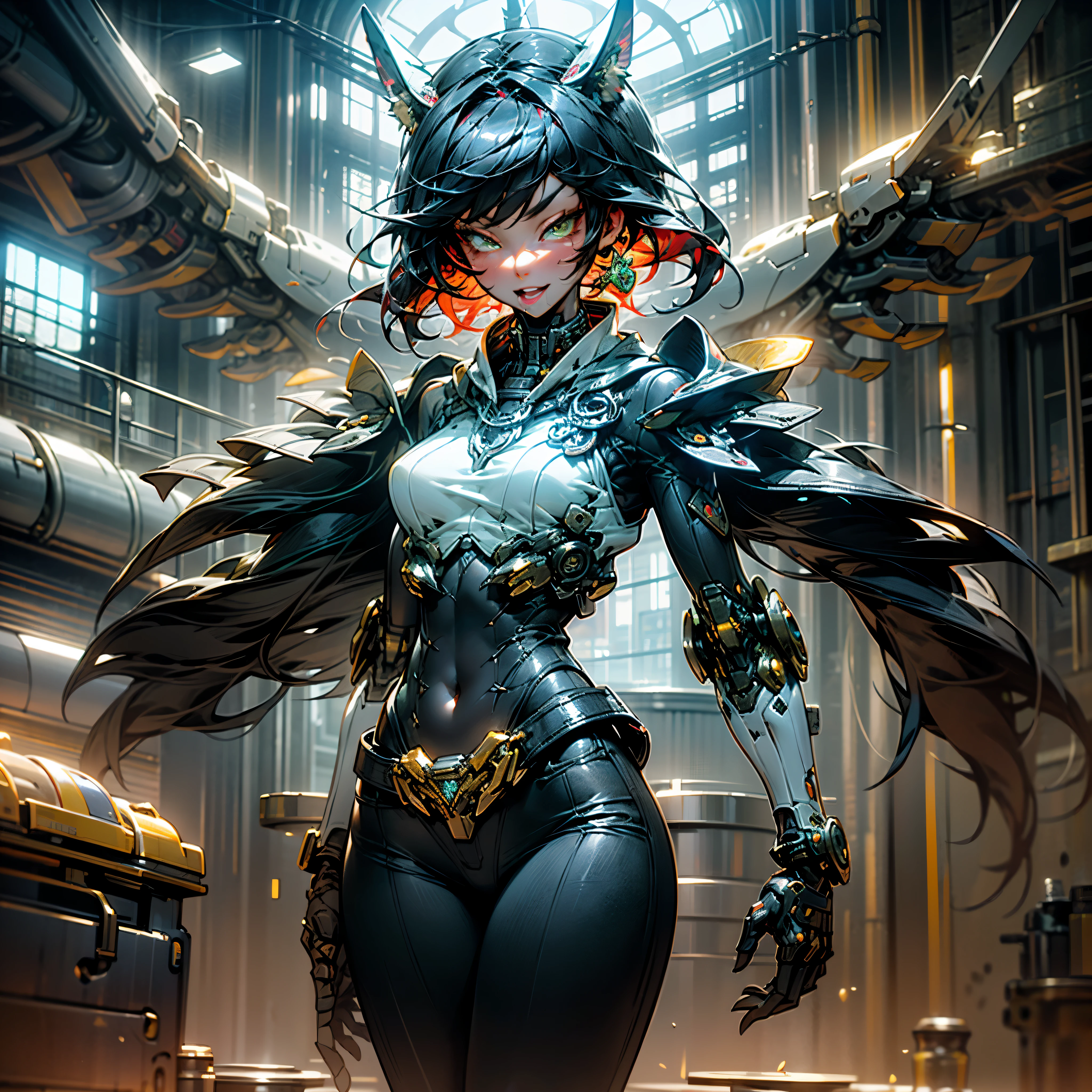 Princess Amber, Princess Amber "My little pony", Princess Amber as a girl, Bioorganism, not human, Mechanical parts, Bionic body parts, Missing skin, Large mechanical wings, Wings made of metal, large wings, Completely cyborg, Cybernetic organism, mechanical arms, Mechanical legs, red-eyes, Sanctified red eyes, full length, full - body, A highly detailed, Качество Ultra 8K, Broken parts, Holes in mechanisms, not a living organism, Runes and Red Magic, Lots of blue and red, Red highlighting, Magic Earrings, lots of magic, Volcanic world, In a gloomy place, Lava and magma are everywhere, Red Laser Weapon