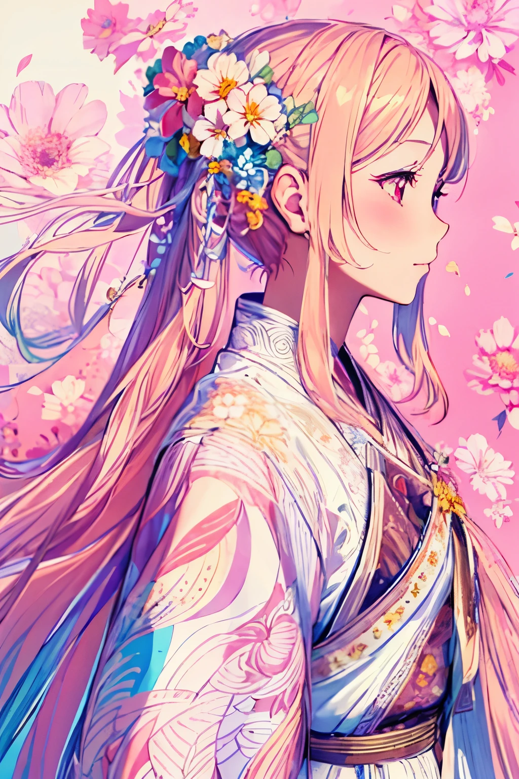 a drawing of a woman with long hair and a flower in her hair, beautiful line art, clean lineart, perfect lineart, lineart behance hd, extremely fine ink lineart, hyper detailed line art, exquisite line art, intricate lineart, detailed line art, lineart, bold lineart, detailed manga style, extremely detailed linework, vivid coloring, line - art