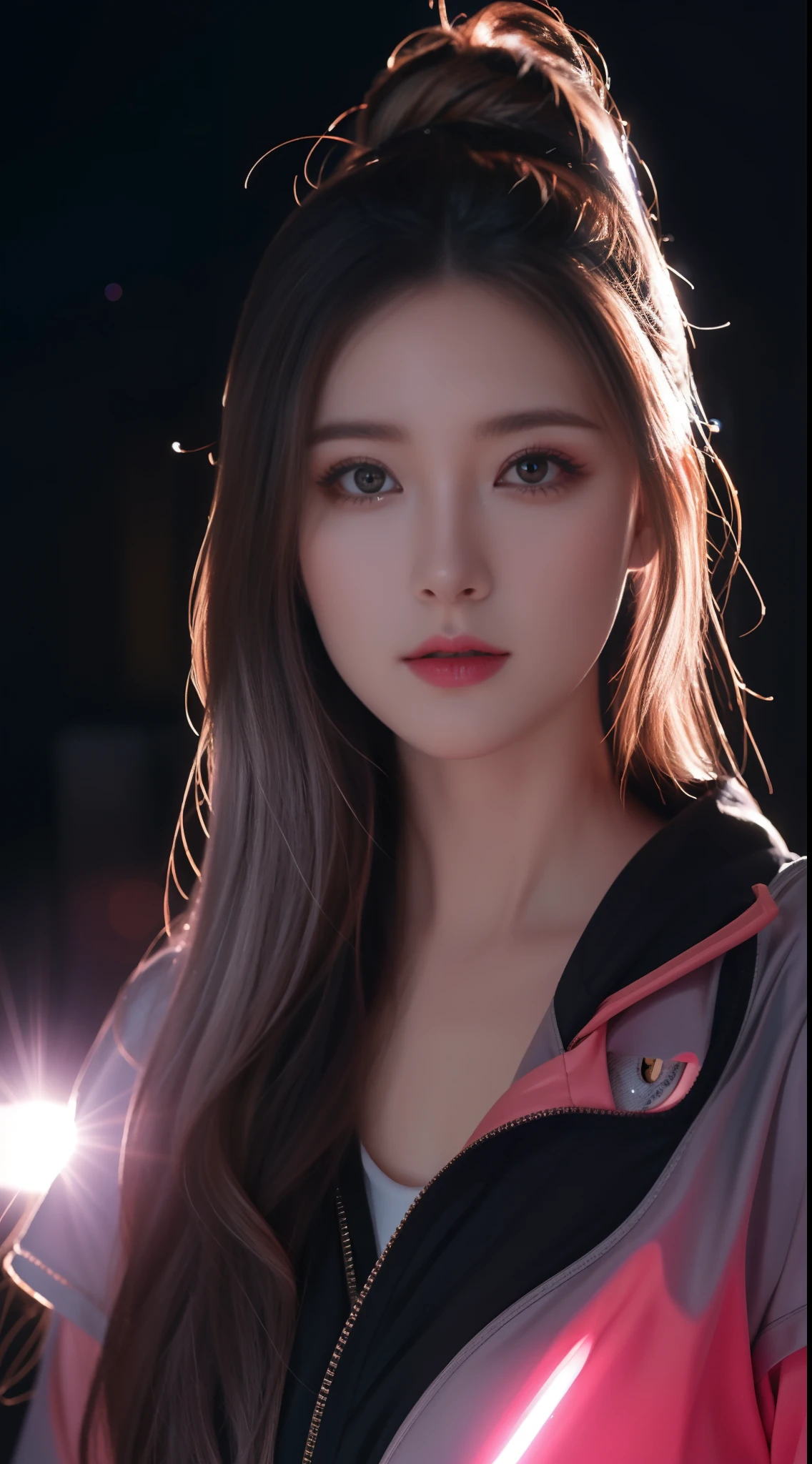 The SilverWolfV4, a true masterpiece of design, captured in a stunning illustration with delicate and hyper details, its eyes expertly crafted to have a mesmerizing glow and pink lens flare, all set against a breathtaking cinematic background.
