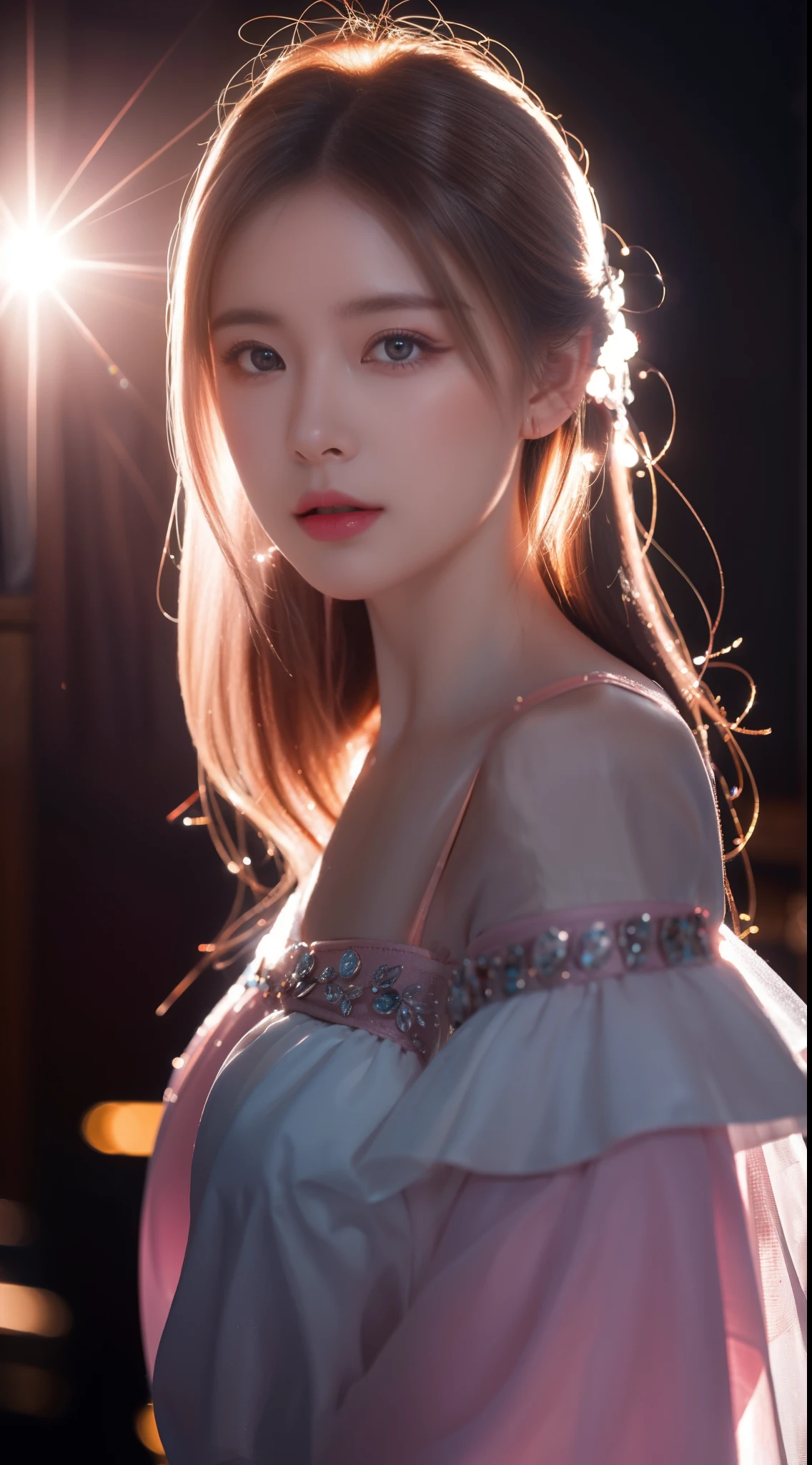 The SilverWolfV4, a true masterpiece of design, captured in a stunning illustration with delicate and hyper details, its eyes expertly crafted to have a mesmerizing glow and pink lens flare, all set against a breathtaking cinematic background.