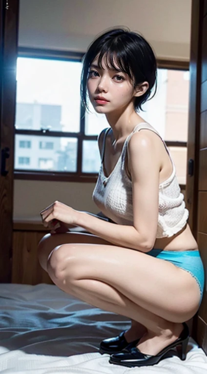 (((Make sure the front of your body is facing the camera.:1.8))), (((panty shot:1.8))), (((Nurse uniform:1.8, mini-skirt, White panties, Your panties look bright..))), (((in hospital:1.5, Bend your knees, Squat down and show me your panties.:1.5))), (((dressing:1.8))), smiling smile:1.3, 1girll, 独奏, 18 years-old, 7 Head Body, Ideal proportions Body proportions, Erection nipples, short-hair, A dark-haired, With bangs, tiny boobs, skiny, Small hips, beauty leg, skiny legs, hyperrealism, Cinematic lighting, depth of fields, One-person viewpoint, f/1.8, 135mm, NFFSW (english) (english), masutepiece, ccurate, ((Anatomically accurate.)), textured skin, super detaill, high detailed, High Quality, Award-Standing, Best Quality, Hight Resolution, 8K