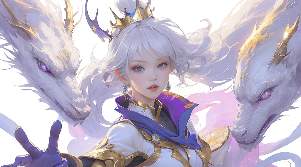 Best AI Image Generation Creator、1 beautiful girl、large round eyes、Solo、On the thighs、Realistic,Lips,masutepiece,Best Quality,Good anatomy,Skin Texture、planets in the background、Smaller chest、white hair、robe blanche、Fantasy Art Style, palatial palace 、 Azure. detailed hairs, beautiful fantasy art portrait, 4K highly detailed digital art, beautiful fantasy queen, The artwork, ((beautiful fantasy queen)), 8k high quality detailed art, Beautiful Anime Portrait、Fractal Art、Interdimensional space、side lights