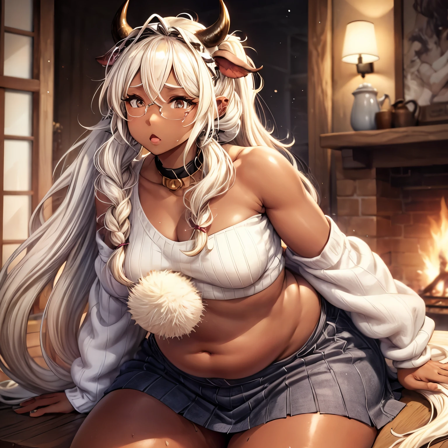 Lolicon, Bear furry girl, cute, dark brown fur, sitting in Forrest, flat torso, nipples, pussy, bum tail, short white hair, flat chest, , 