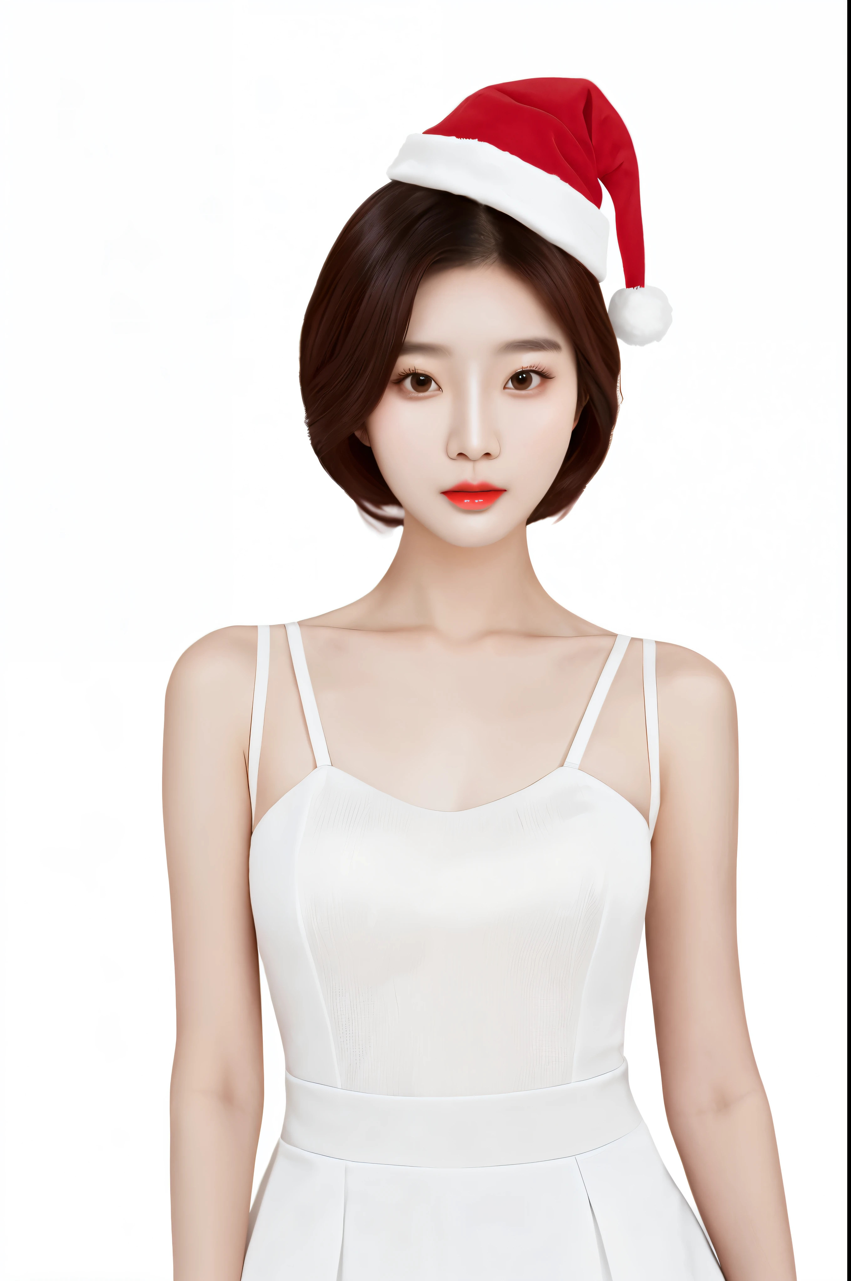 Couple woman wearing santa hat and white dress, beautiful south korean woman, Korean fashion model, photo of slim girl model, gorgeous young korean woman, 光滑白色紧身衣服套eautiful young korean woman, wearing white camisole, Wearing Santa's hat, korean woman, Di Li Gerba, Korean girls, cute korean actress