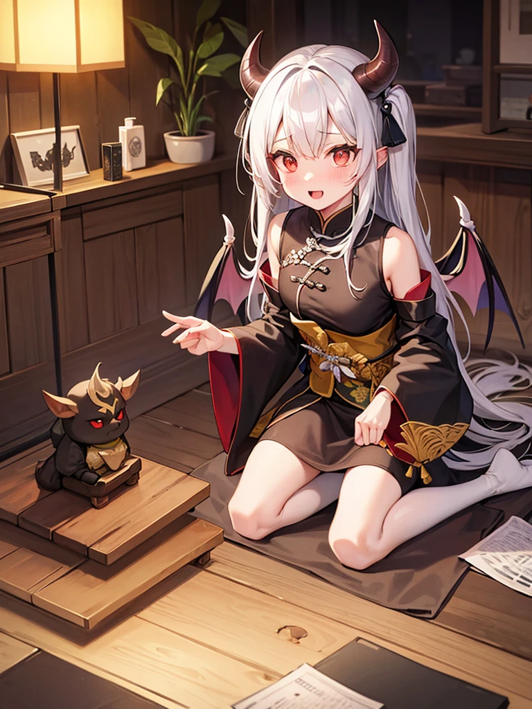 A bat demon，ogre，Clear face，A pair of wings，Ancient Chinese clothing