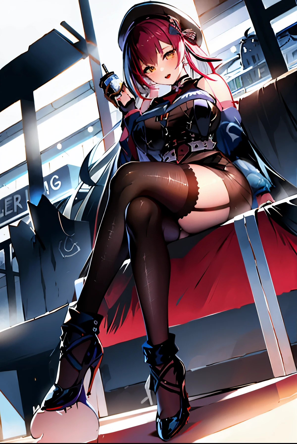 Anime girl sitting on bench，Carrying a bag，With a hat on, finely detailled. Girl Front, from Girl Front, Popular topics on cgstation, cgstation trends, azur lane style, of anime girls, Girl Front style, Girl Front cg, From《Azur route》videogame, pixiv 3dcg, Girl Front, beautiful attractive anime woman, Keda