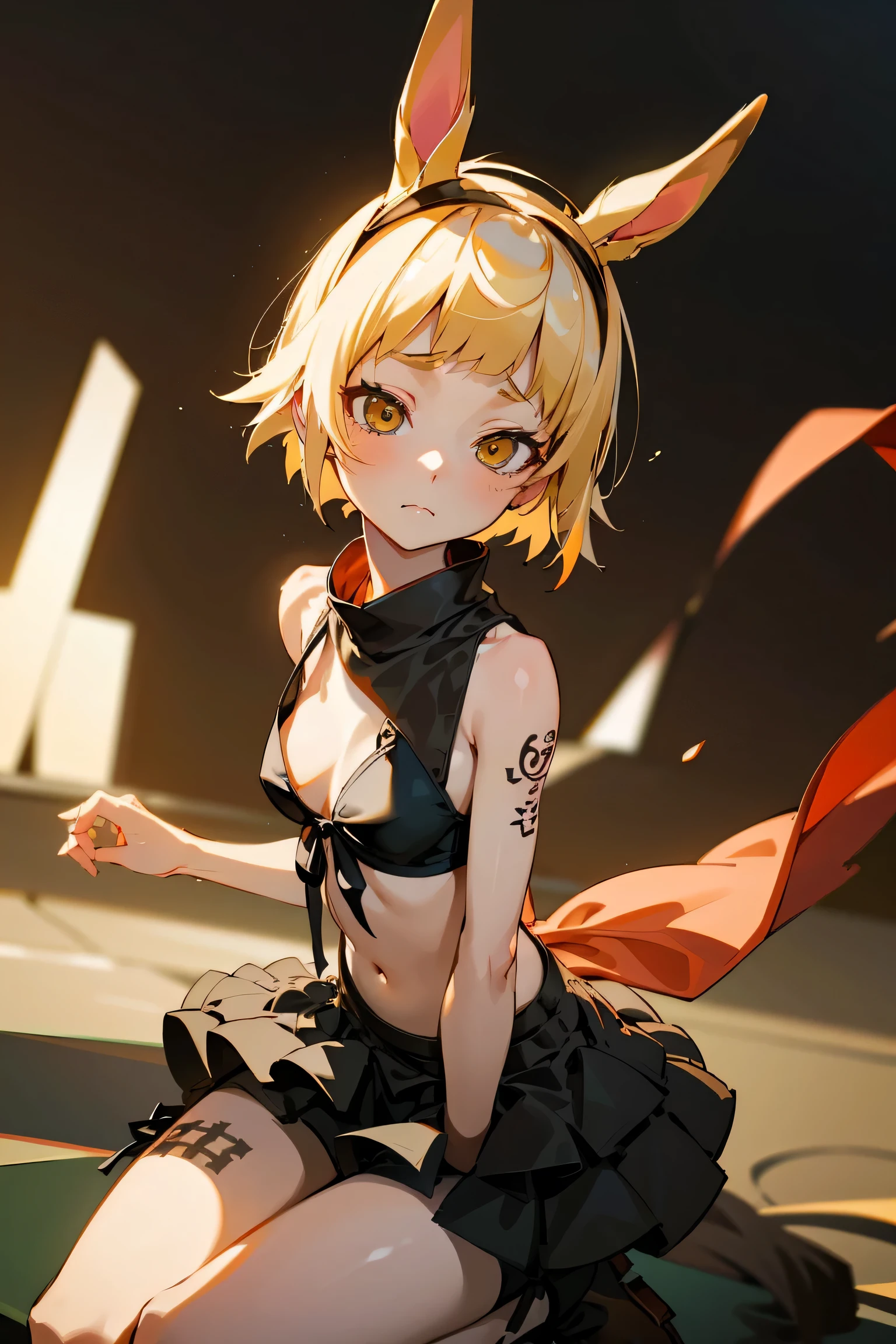 ((Marl、Horse ear headband、fake horse ears))、(The bikini、cleavage of the breast、fully body photo、beautiful legacy makeup、Short hair、a short bob、Patsun、Digital Tattoo、tattooed、glareing、loose hair color、Lori、Has a small、Has a small胸))、1girl in、master piece、japanaese girl、absurderes、hight resolution、ultra-detailliert、depth of fields、masterpiece、extremely details CG、3D Photography、3D background、Unity、8K、Hi-Res、top-quality、shadowy、foco nítido、pale-skinned、A detailed eye、blurry backround、dynamic ungle、The most amazing super feat exaggeration、a closed mouth、Look at viewers、superclear、Curvaceous