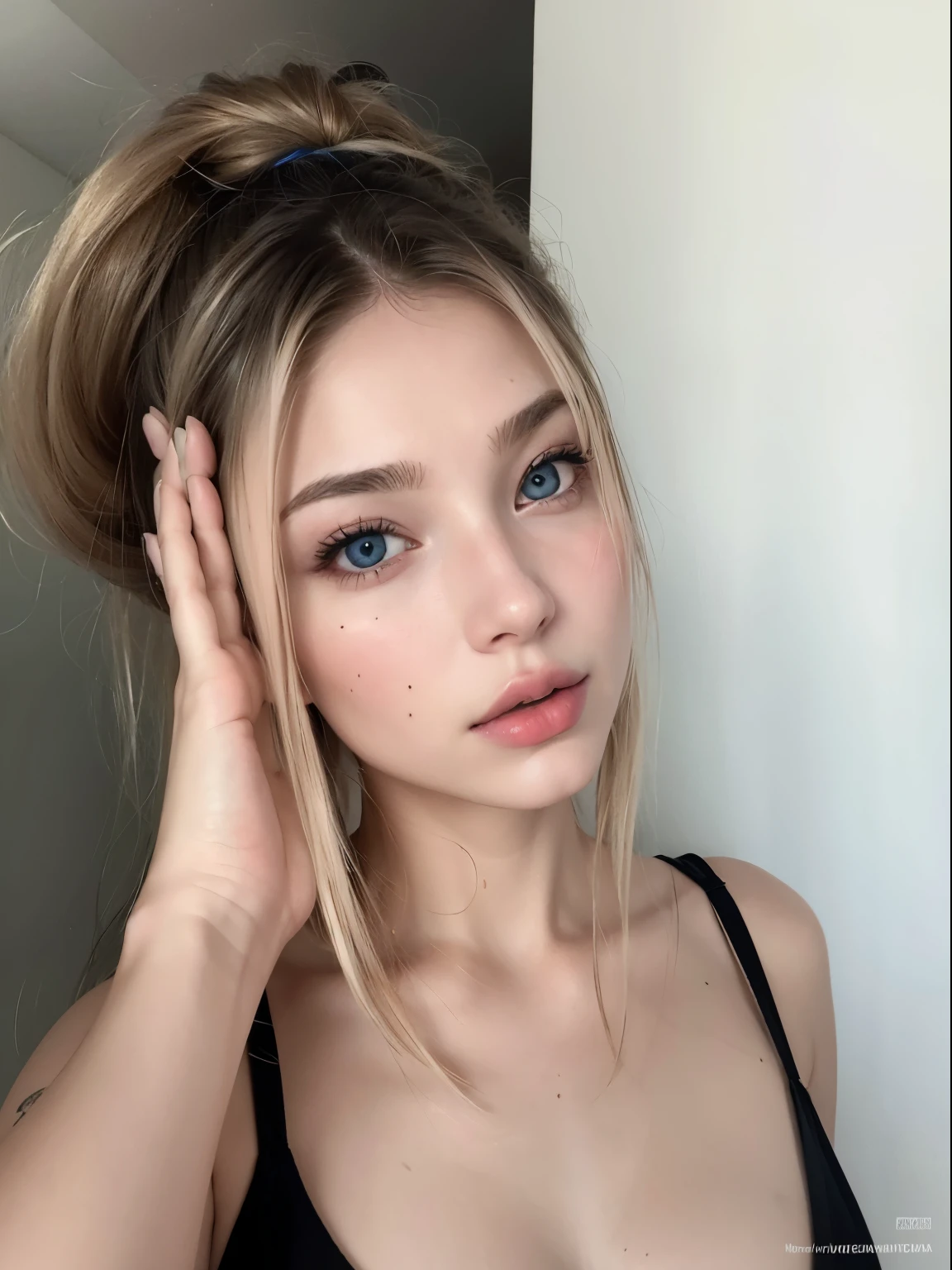 blonde woman with blue eyes and a messy topknot, linda Delphine, rosto perfeito ), Anna Nikonova aka Newmilky, Retrato Sophie Mudd, Yelena Belova, Taran Dasha, cabelos loiros e olhos grandes, beautiful aesthetic face, lindo rosto delicado, Sidnei Sweeney, rosto extremamente bonito, Angelina Stroganova, 19-year-old girl
