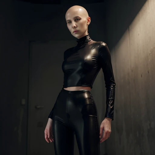 Slenderwoman, genderbent Slenderman, skinny, bald, no face, pale skin, long lims, long fingers, tentacles, tight pencil skirt, tight suit, high heels