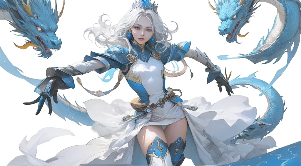 Best AI Image Generation Creator、1 beautiful girl、Detailed eyes、stare at the planet、Solo、On the thighs、Realistic,Lips,masutepiece,Best Quality,Good anatomy，Skin Texture、planets in the background、Smaller chest、white  hair、Silver Dress、Art style, palatial palace 、 Azure. detailed hairs, beautiful fantasy art portrait, 4K highly detailed digital art, beautiful fantasy queen, The artwork, ((beautiful fantasy queen)), I will protect with the dragon、It's okay、Deep Blue、16K High Quality Detail Art, Beautiful Anime Portrait、Fractal Art、Interdimensional space、side lights