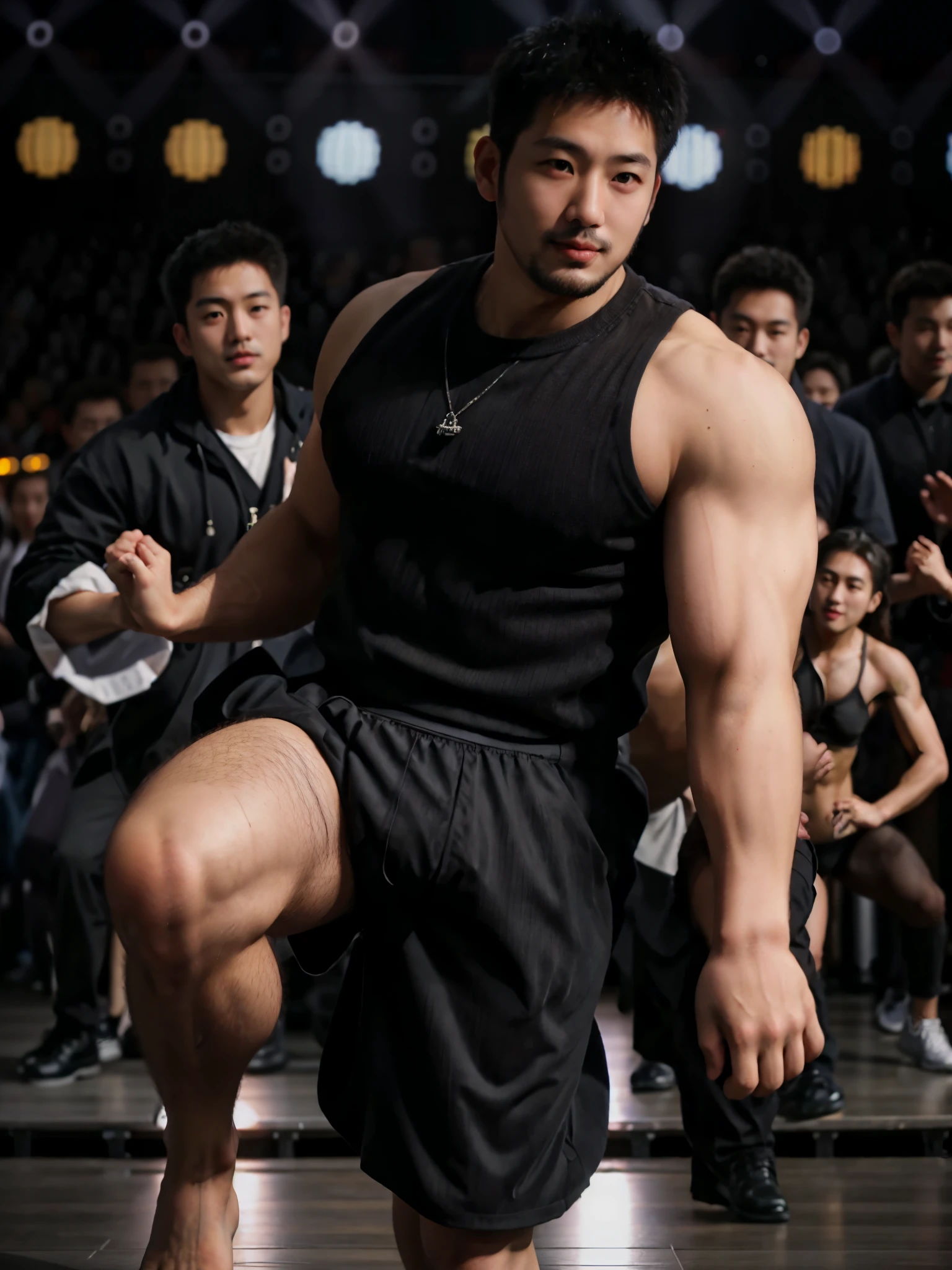 a group handsome kpop idol on stage , nude , naked ,an audience , super handsome boy , male , gynecomastia , fatty hips , fatty buttocks, sexy , eroticism , nsfw , side belly fat , sexy slutty whore , nasty bitch , ((nude)) , ((naked)) , (photorealistic)