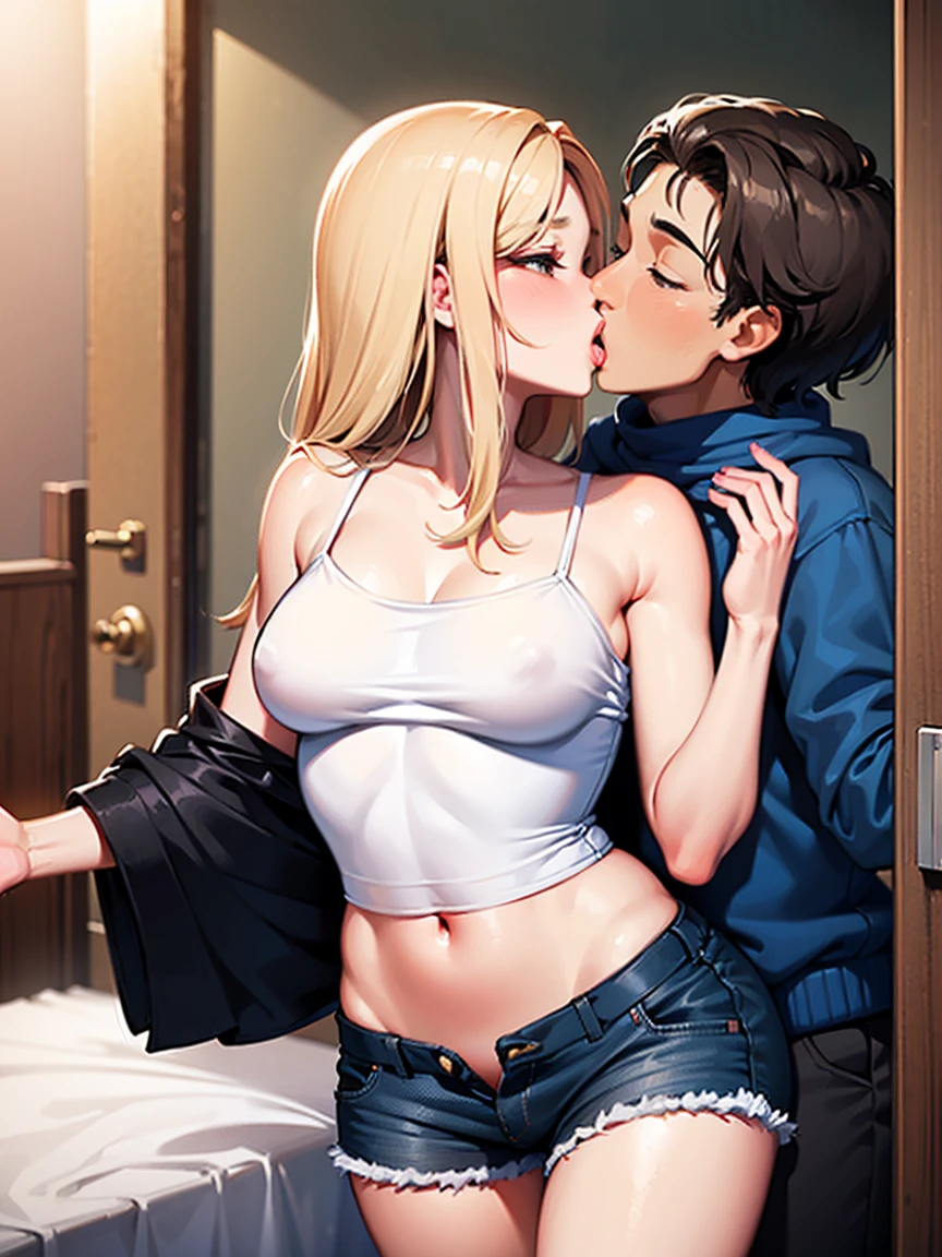((ung son)), (1mom), (duo), sitting, A mom seducing her young son, European 40 year old milfs with their young son with blonde and brown hair, best quality:1.4), (ultra highres:1.2), (8k, RAW photo:1.2), laurenalexis, (1mom, 1son), the mom is showing off their curves, bending over seductively, wearing sexy outfits and short shorts, with their young son, clear eyes, a mom and her young son, ((french kiss)), (small penis)