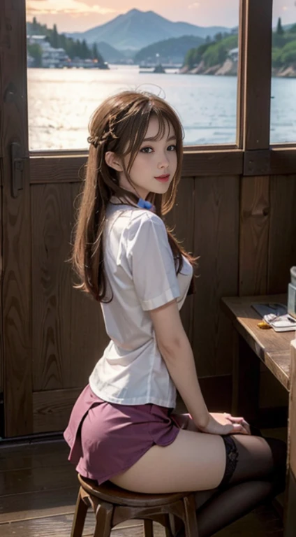 Aiki Enami walking around town in a Sailor Moon cosplay, Medium brown hair, Big Butt, Big Breasts, Japanese Beauty,