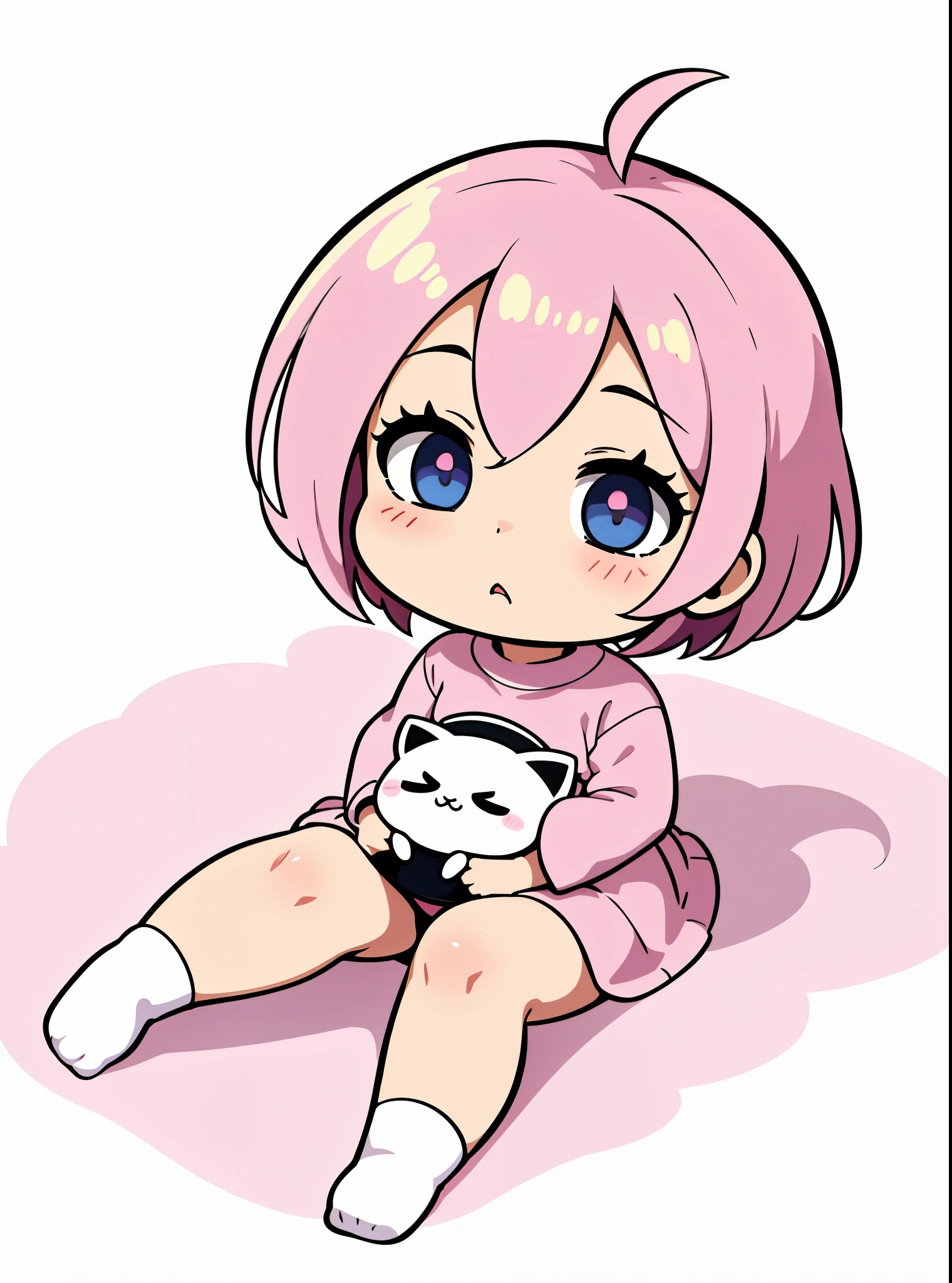 a cartoon image of a girl with Rosa hair sitting on the ground, ((Rosa)), with Rosa hair, menino anime, fofo anime style, fofo girl with short Rosa hair, Anime Chibi, some Rosa, zerochan, fofo anime, Rosa girl, Koyoharu Gotouge, em estilo anime, estilo chibi, fofo:2, kawaii chibi |