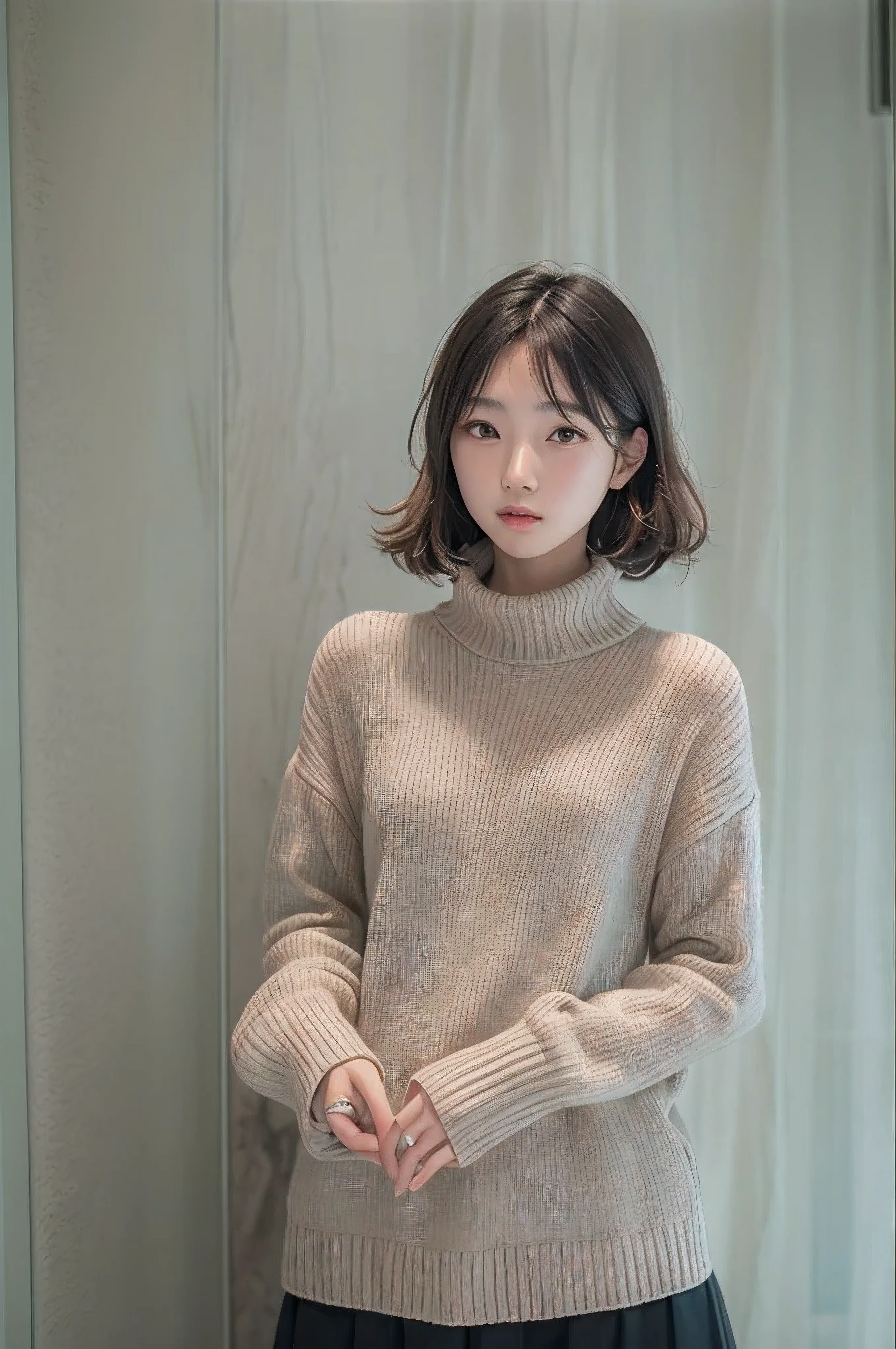 32K、A Japanese Lady、、Sleeveless knitwear for turtlenecks、Clear skin、professional photograpy