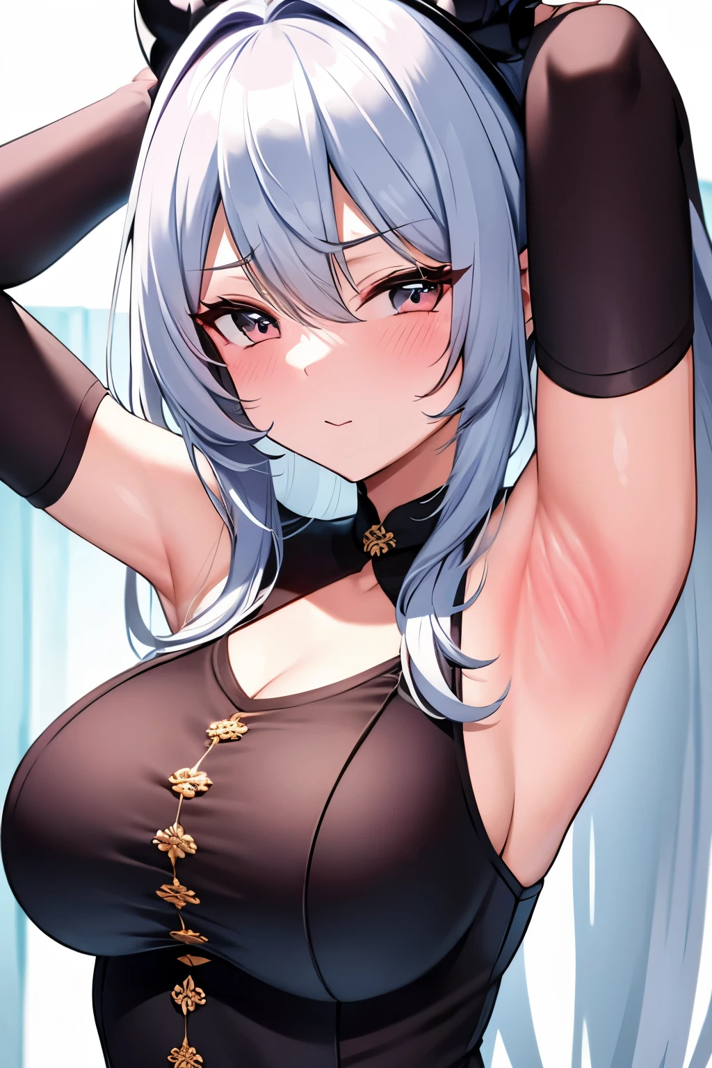 masterpiece, best quality, 1girl, spread_armpit, blush,armpit_