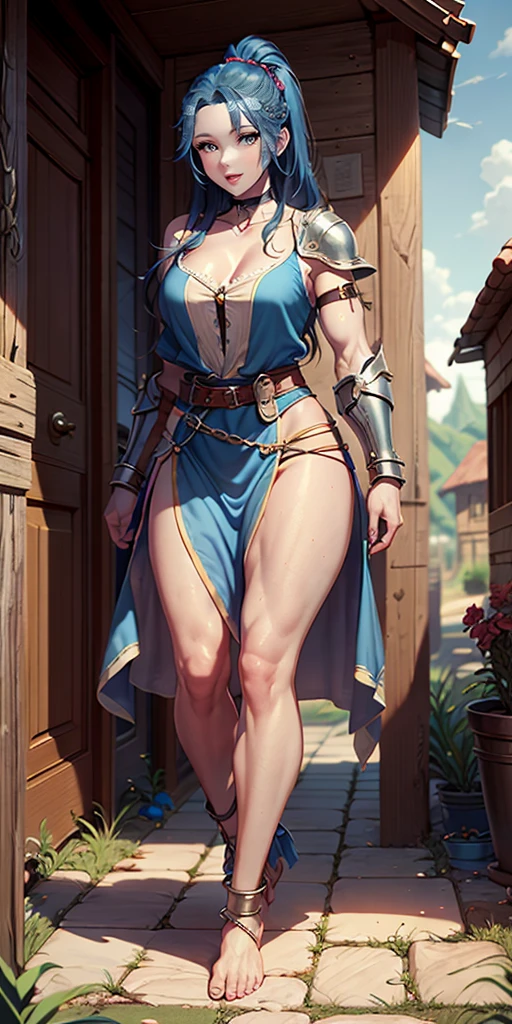 full body, whole body. 1solo (girl). slave fighter, loincloth standing, hands on hips full body, whole body. 1solo (girl). slave fighter, loincloth standing, hands on hips, metal sandals, backpack, choker, big belt, view from below, feet together, bracers, tiara