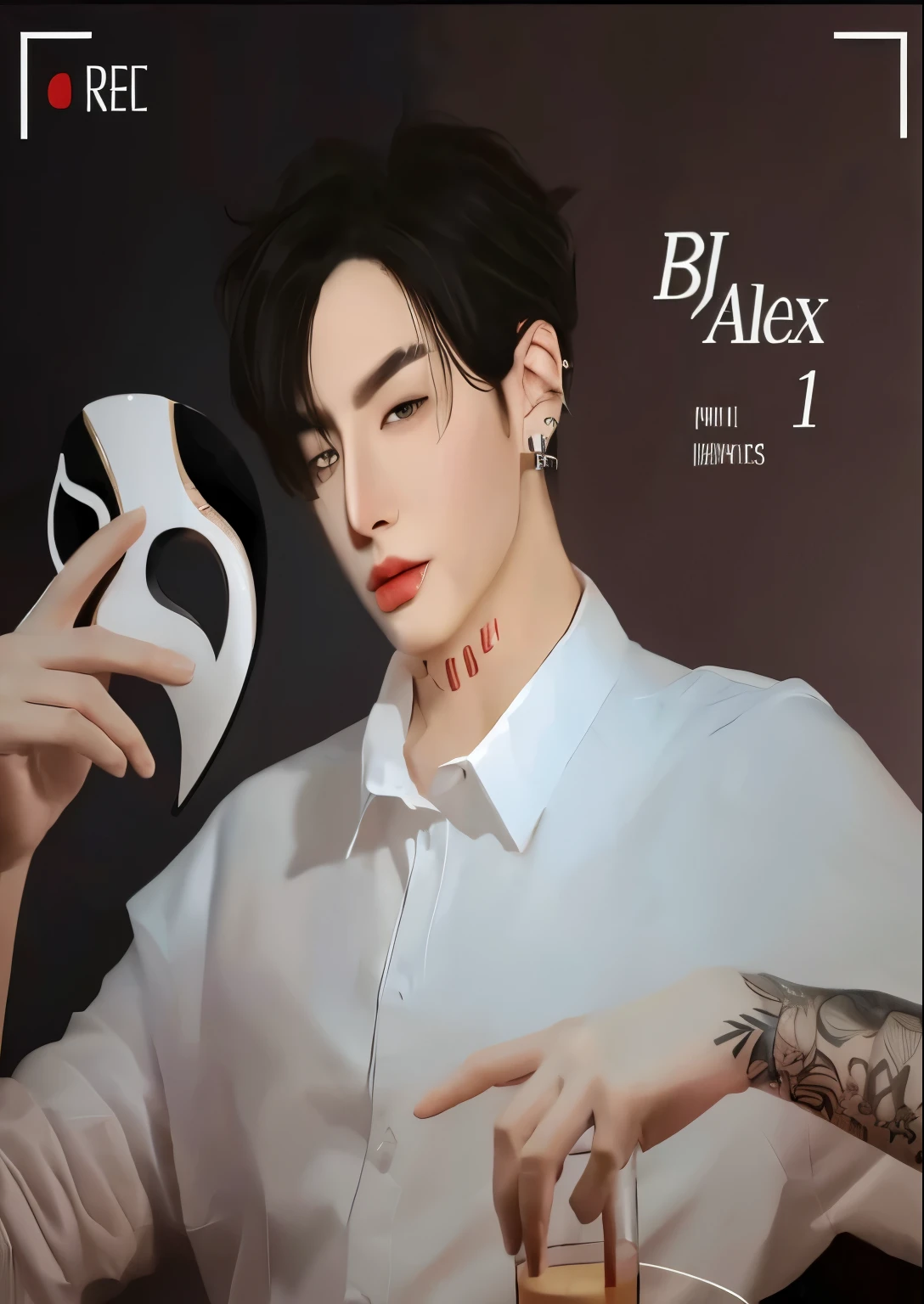 there is a man with a mask and a drink in his hand, Alex, Cai Xukun, inspirado por Bian Shoumin, Obras de arte al estilo de Guweiz, Inspirado por Jeonseok Lee, Tendencias en ArtStation Pixiv, realismo artstyle, Fanart oficial, #1 pintura digital de todos los tiempos, # 1 pintura digital de todos los tiempos